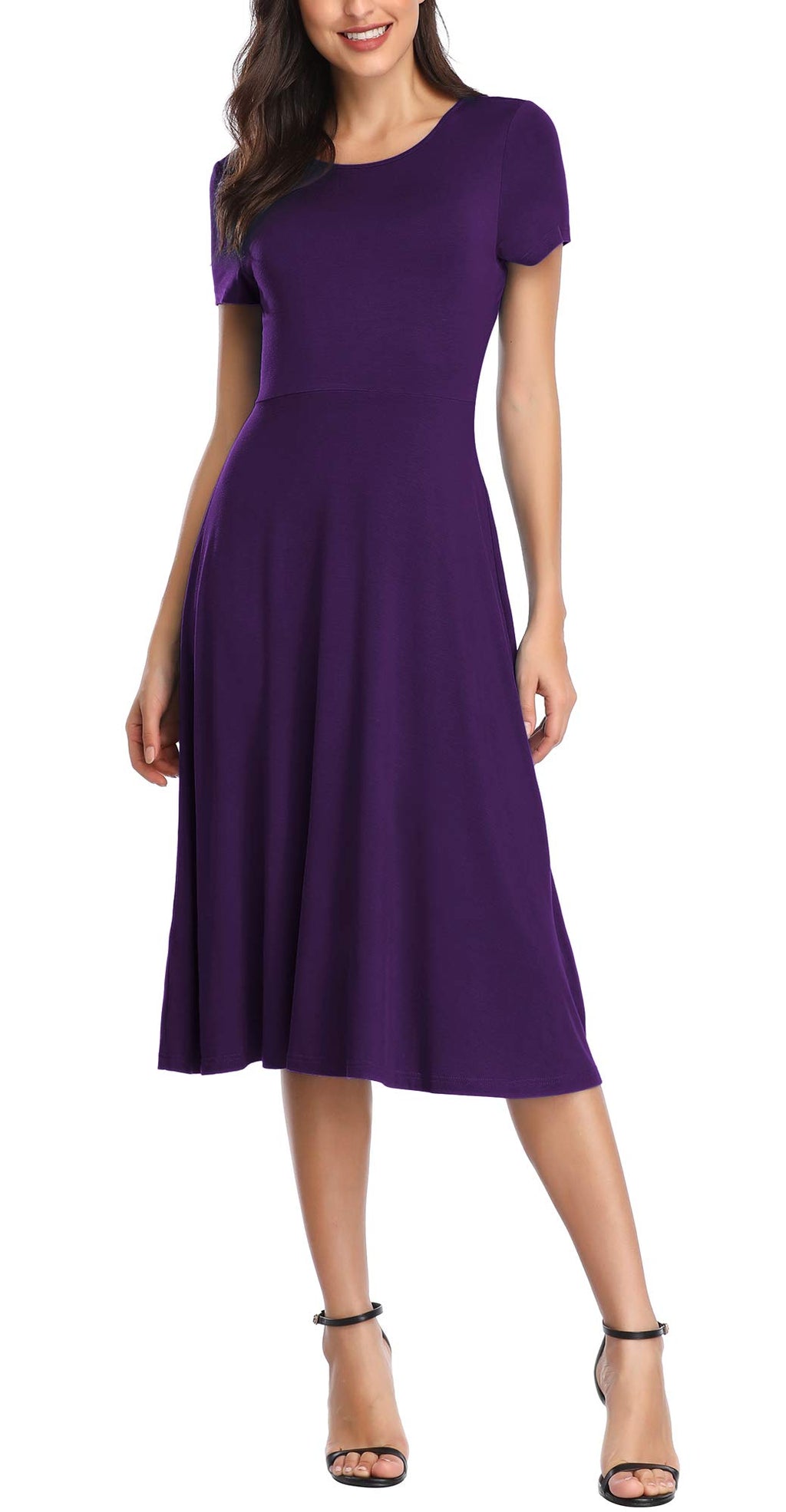 Urban CoCo Women's Vintage Short Sleeve High Waist Flared Midi Casual Summer Dress