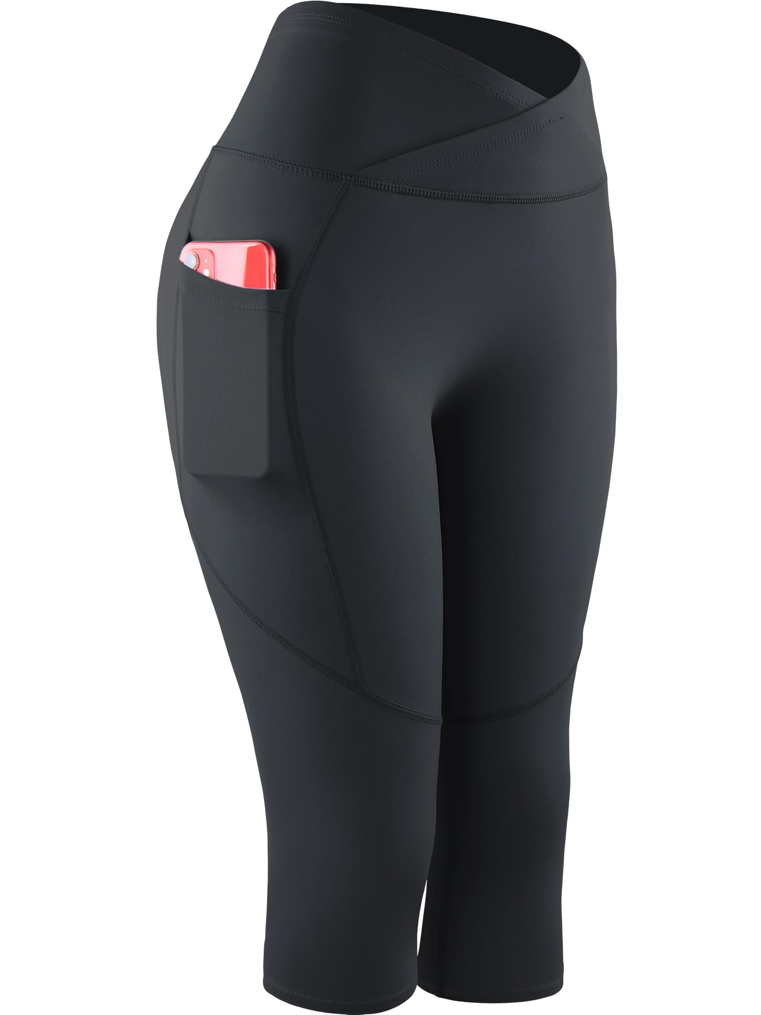 CADMUS Womens High Waist Workout Legging Capris for Yoga w Side Pockets