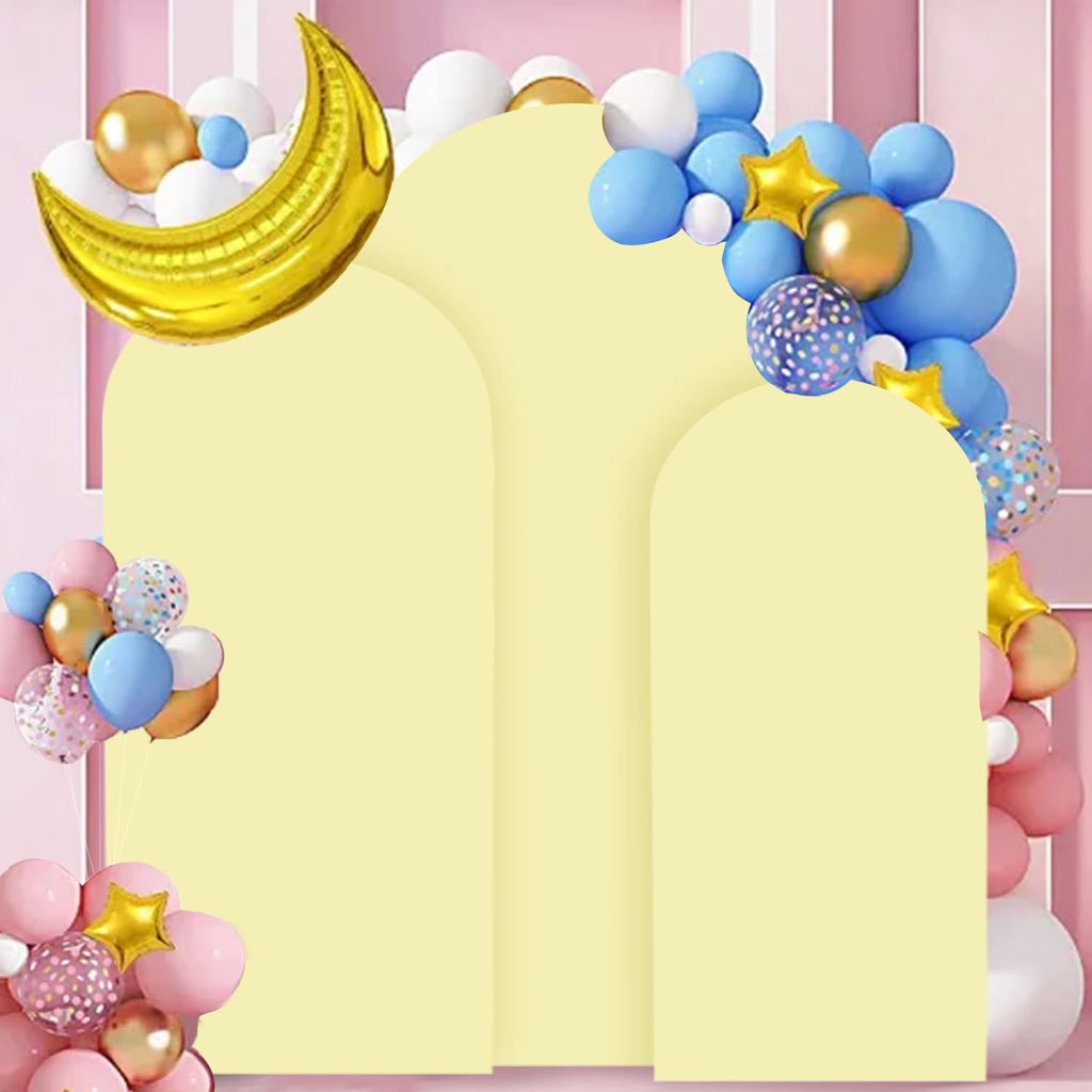 FANPROMS Beige Arch Backdrop Cover Set of 3 Wedding Arch Cover 4x5x6FT Round Top Arch Stand Cover for Fitted Arch Covers Spandex Backdrop Covers Set for Wedding Party Ceremony Decorations