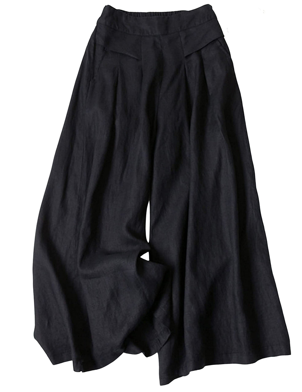 Bianstore Women's Culottes Linen Cropped Wide Leg Pants Elastic Waist Casual Palazzo Trousers with Pockets