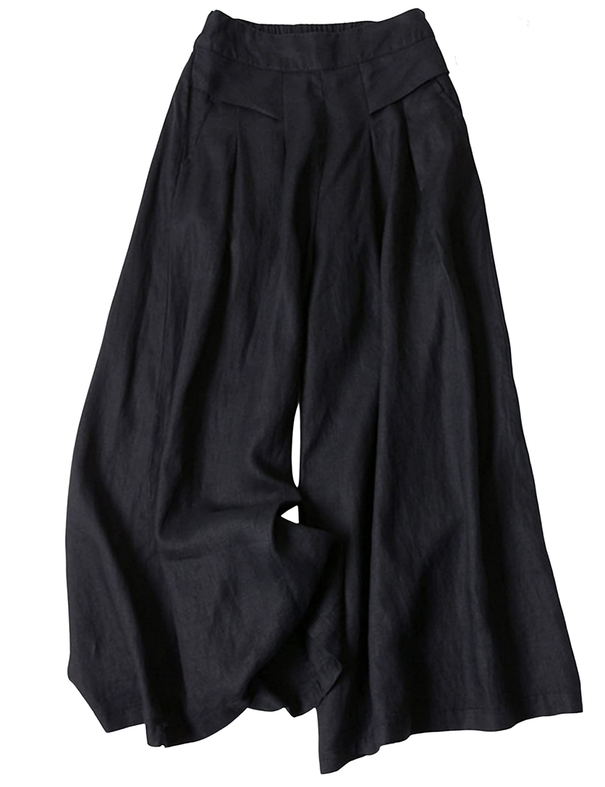 Bianstore Women's Culottes Linen Cropped Wide Leg Pants Elastic Waist Casual Palazzo Trousers with Pockets