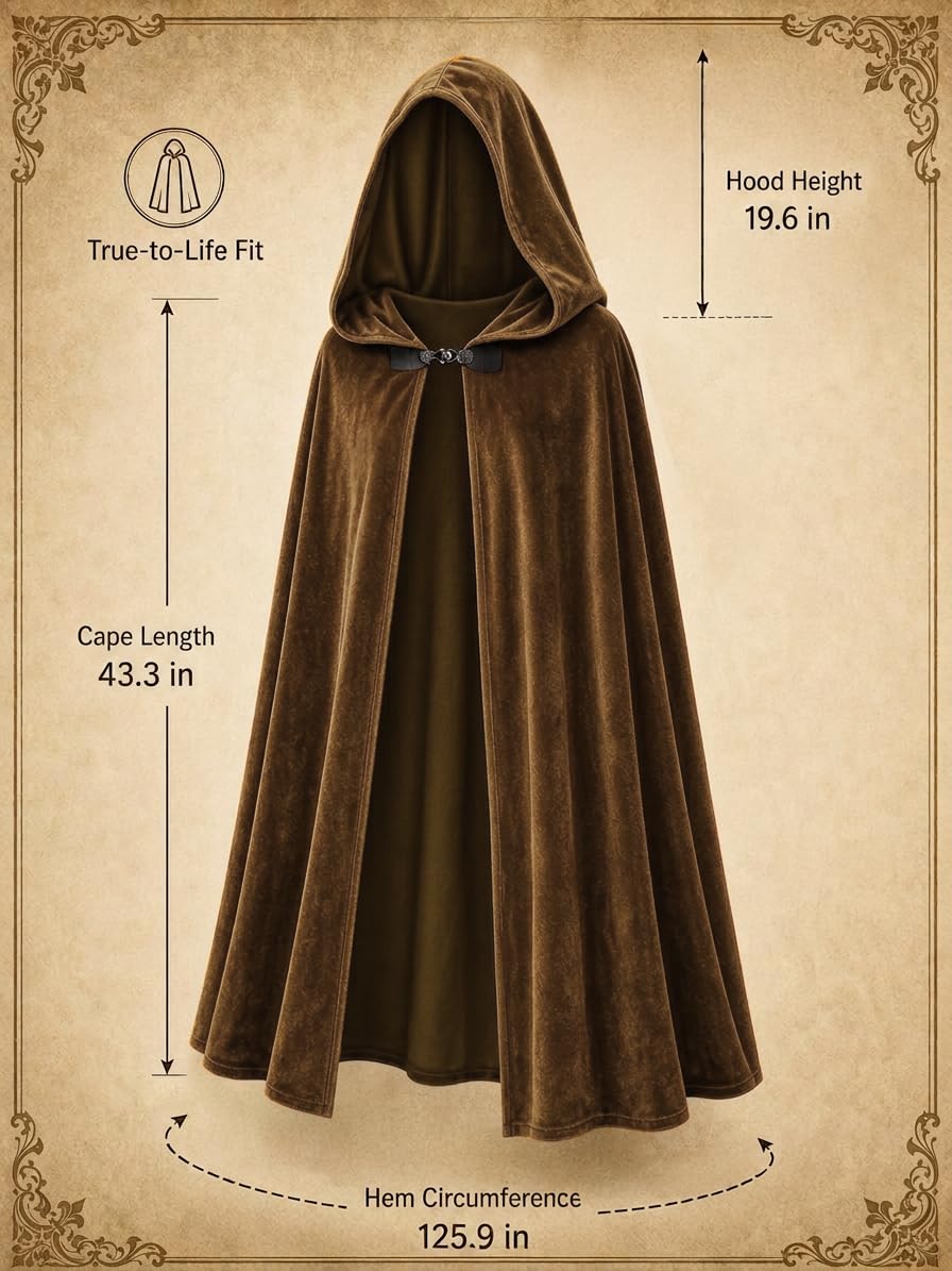 JEGERMIG Medieval Hooded Cloak Halloween Renaissance Costume