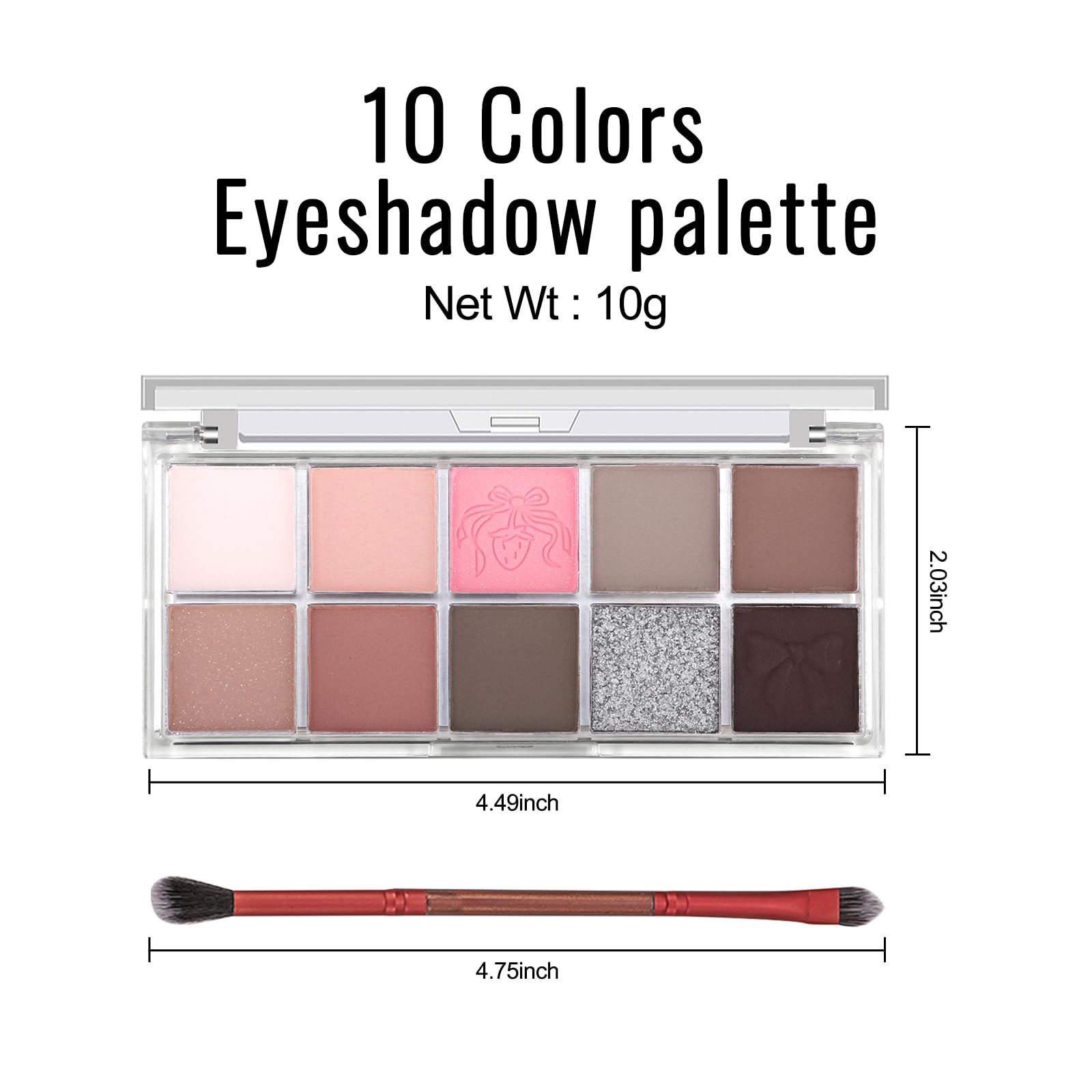 Erinde 10 Colors Eyeshadow Palette Makeup - Matte Shimmer Glitter Eye Shadow Korean Makeup, Ultra-Blendable, High Pigmented, Natural-Looking, Peach Brown Eyeshadow Pallet with Brush, Peach Color