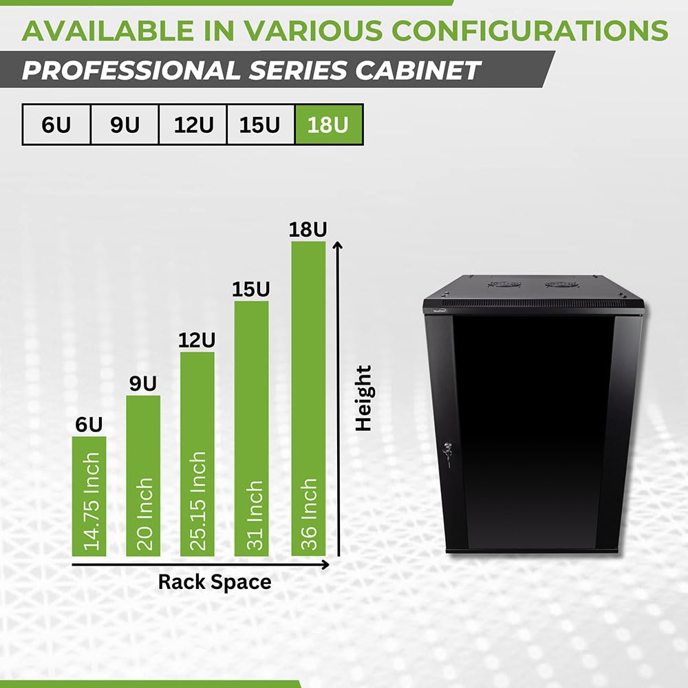 NavePoint 12U Server Rack Enclosure - 23.6” Deep, Wall Mount Network Cabinet with Locking Glass Door for 19” IT Equipment, Network Rack with 2 Fans, Removable Side Panels, Black