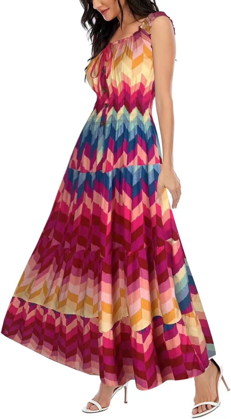 OSTOO Women's 2026 Summer Boho Floral Print Tiered Casual Flowy Long Maxi Dress