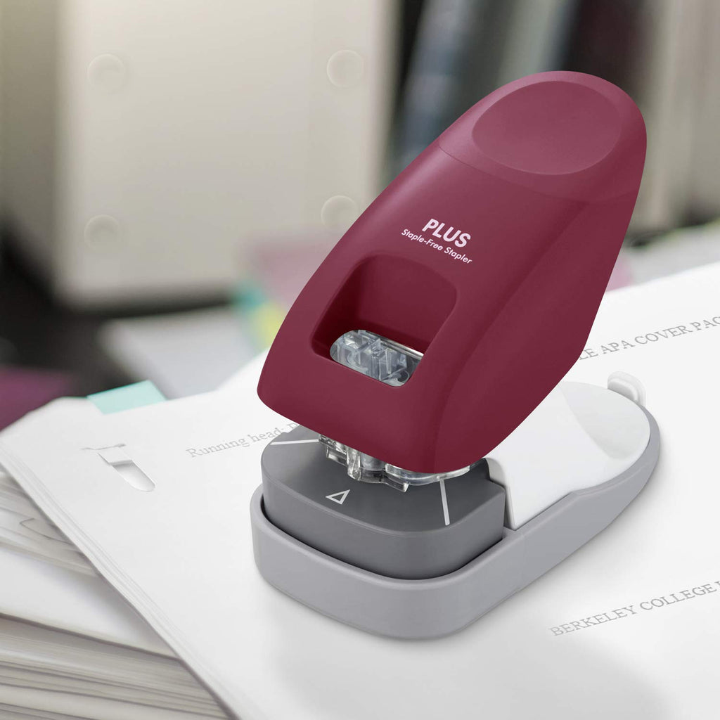 Plus Paper Clinch Compact Staple-Free Stapler, Blue Turquoise