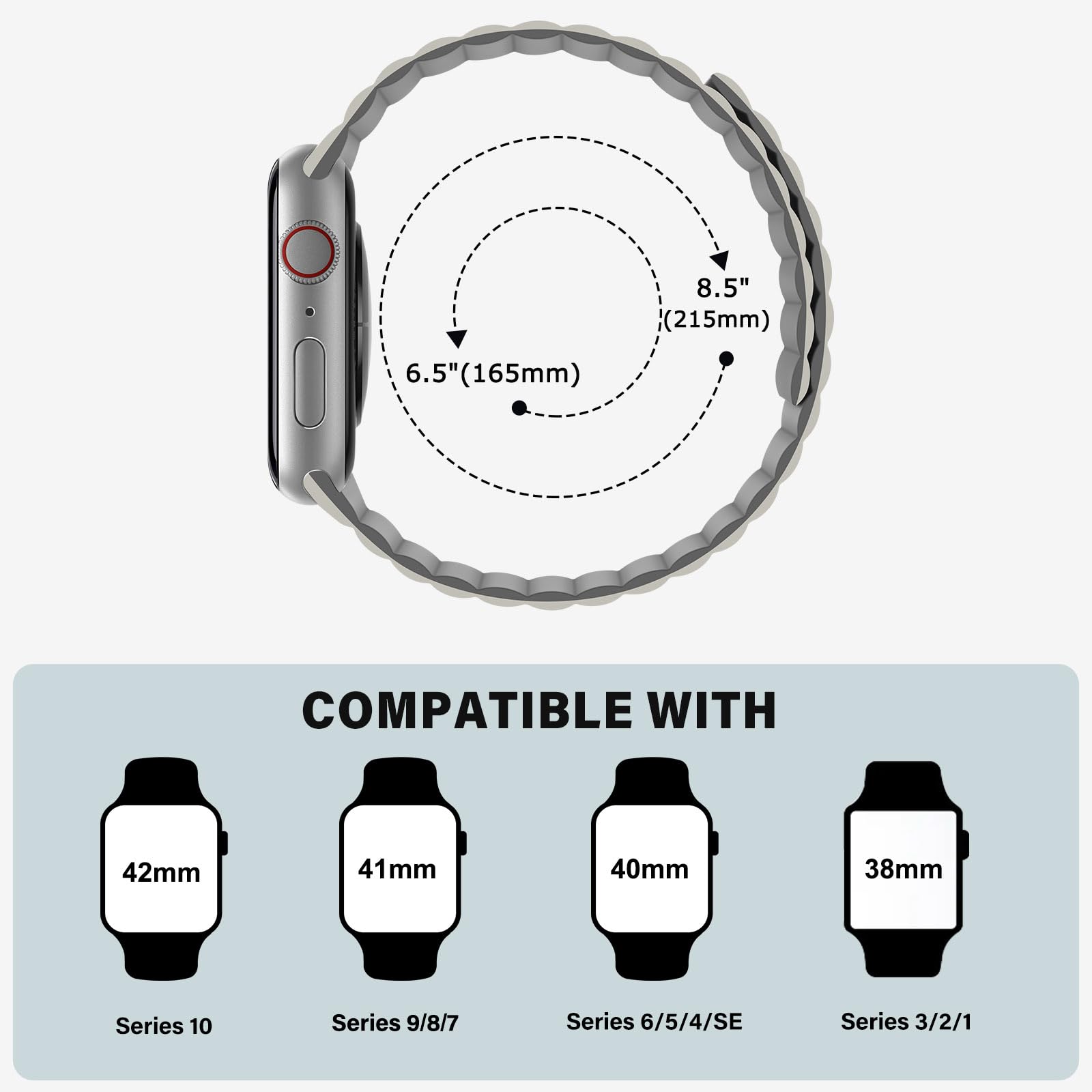Bisikor Compatible with Apple Watch Band 49 46 45 44 42 41 40 38mm, Double Sided Wearable Silicone Magnetic Strap for iWatch Ultra SE Series 11 10 9 8 7 6 5 4 3 2 1 (38/40/41/42, Beige/Gray)