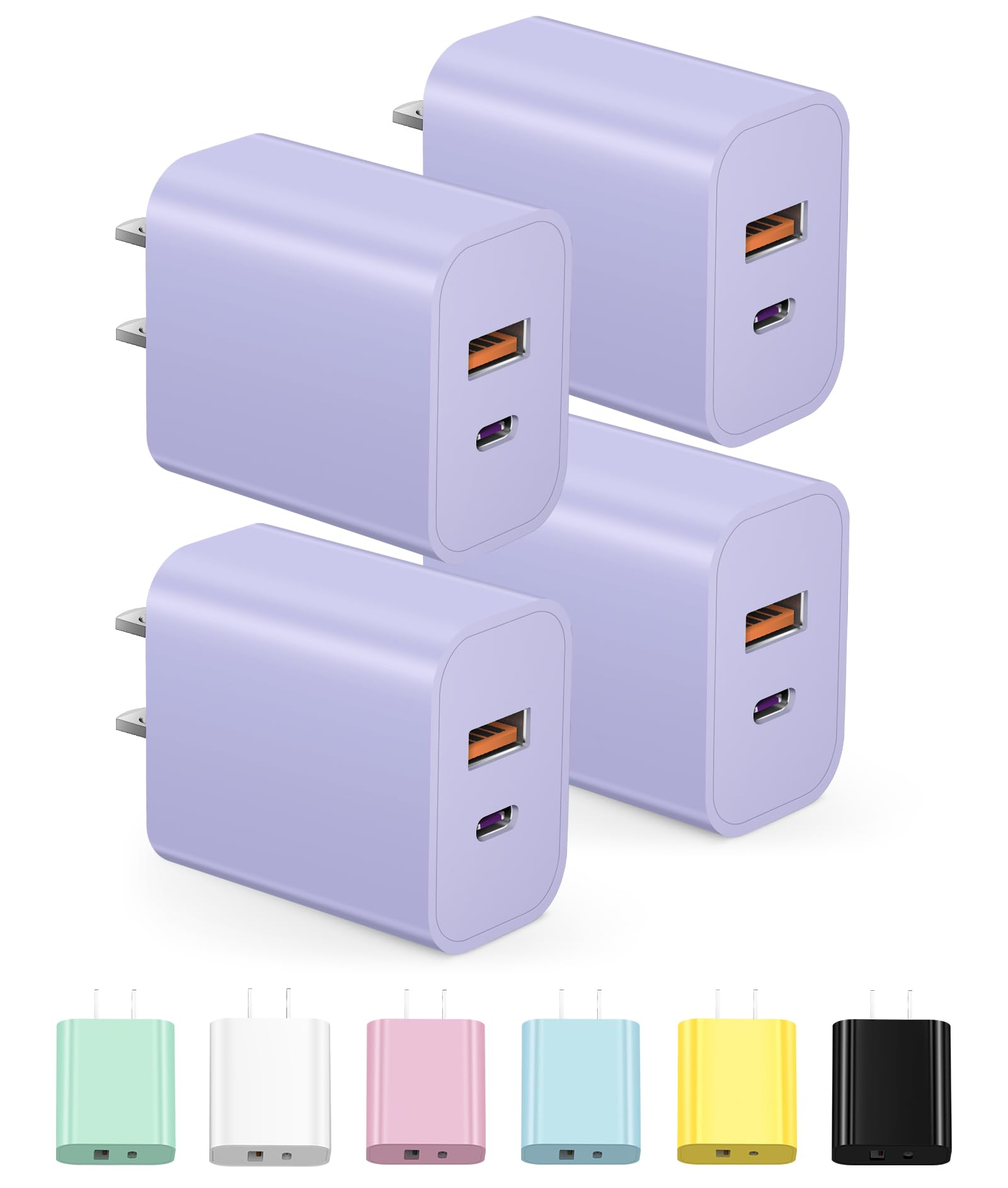 USB C Charger Block Charging Block Type C Charger 20W Wall Chargers 4 Pack for iPhone 16/16 Plus/16 Pro/16 Pro Max/iPhone 15/15 Pro/15 Pro Max/14/13/12 Pro/Samsung//Android(Black)