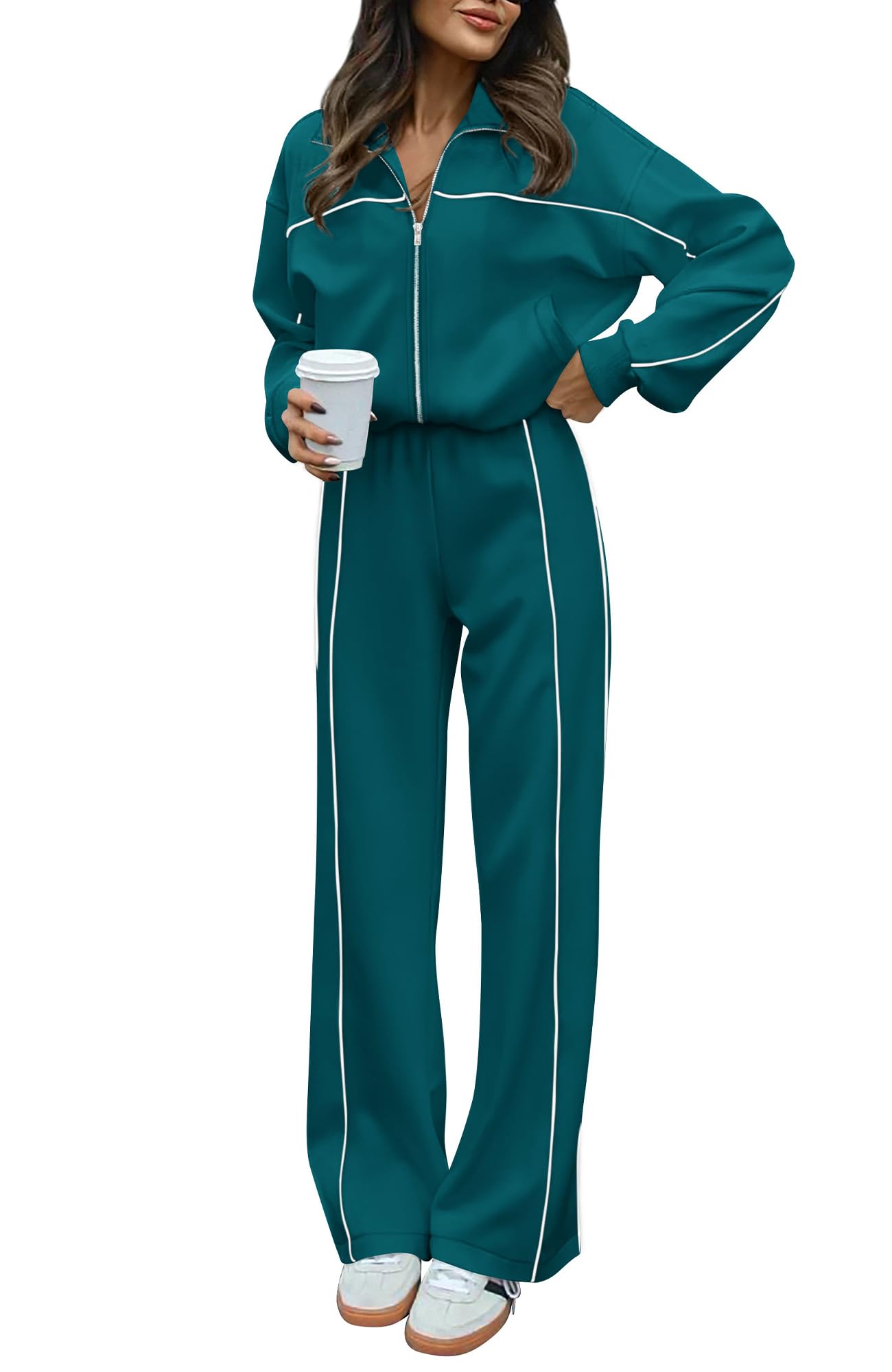 BTFBM Women's Two Piece Tracksuit Fall 2026 Long Sleeve Zip Up Sweatshirt Long Pants Outfits Jogger Sweatsuit Sets