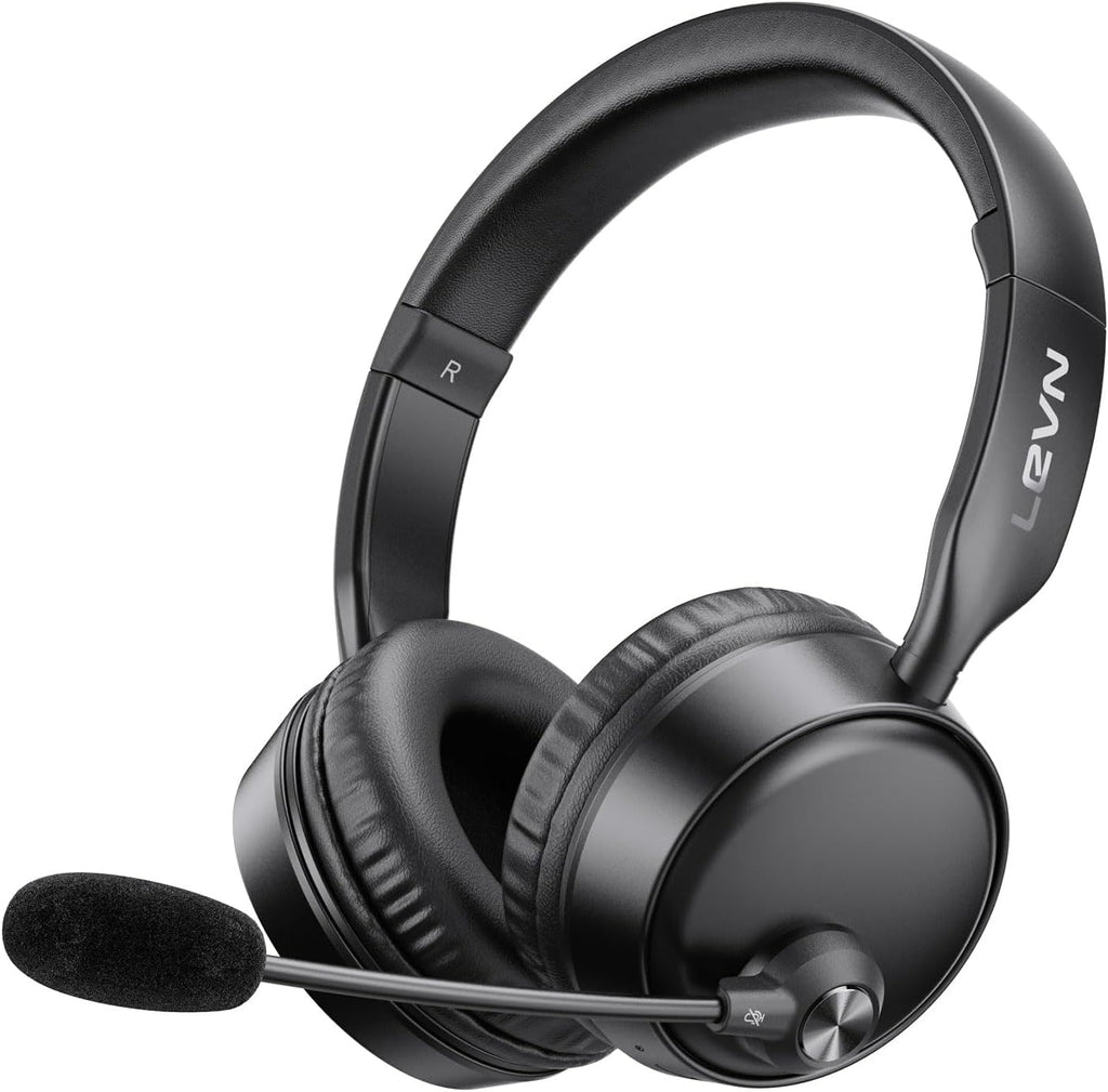 LEVN Bluetooth Headset, Bluetooth Headphones with Microphone (AI Cancelling), 60 Hrs Working Time Dual Connection Wireless Headset with Mic & Mute Button for Work/Phone/Call Center/PC