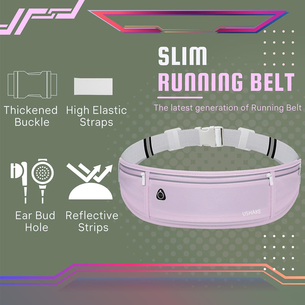 USHAKE Slim Running Belt, Workout Fanny Pack for Men Women,Exercise Waist Pack for Apple iPhone Holder, Runner Belt for Running Walking Cycling Camping Gym Black