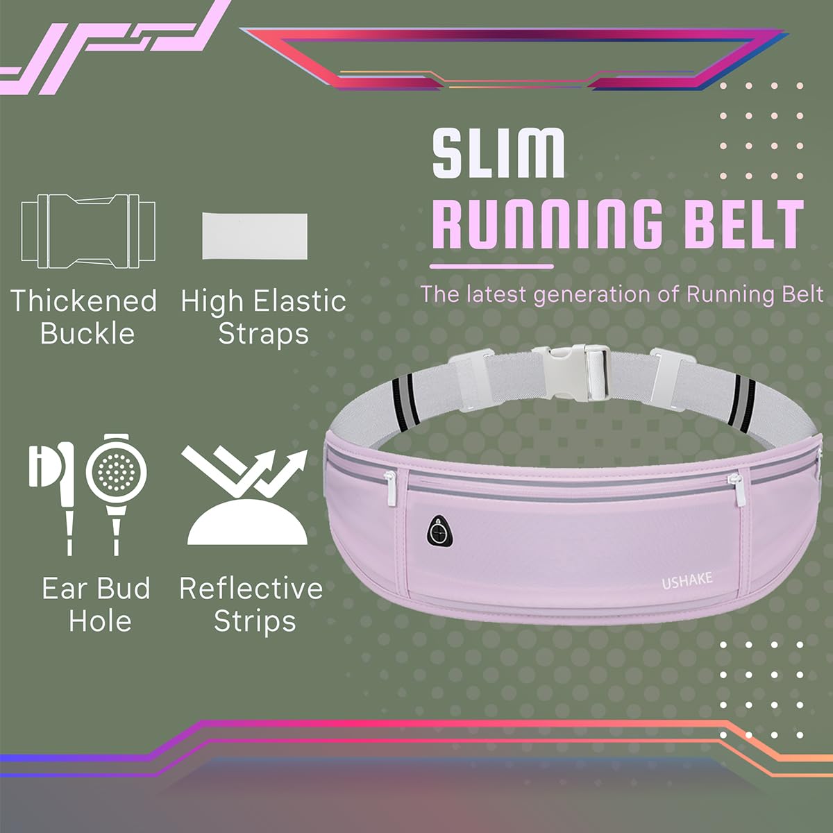 USHAKE Slim Running Belt, Workout Fanny Pack for Men Women,Exercise Waist Pack for Apple iPhone Holder, Runner Belt for Running Walking Cycling Camping Gym Black