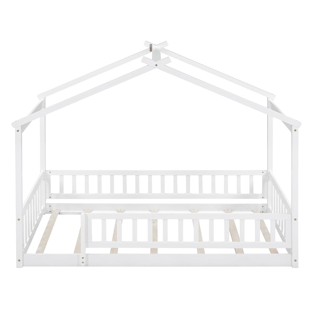 Merax Twin Size Wooden House Bed with Two Drawers, Wood Bed Frame with Roof for Kids, Teens, Boys or Girls, Grey