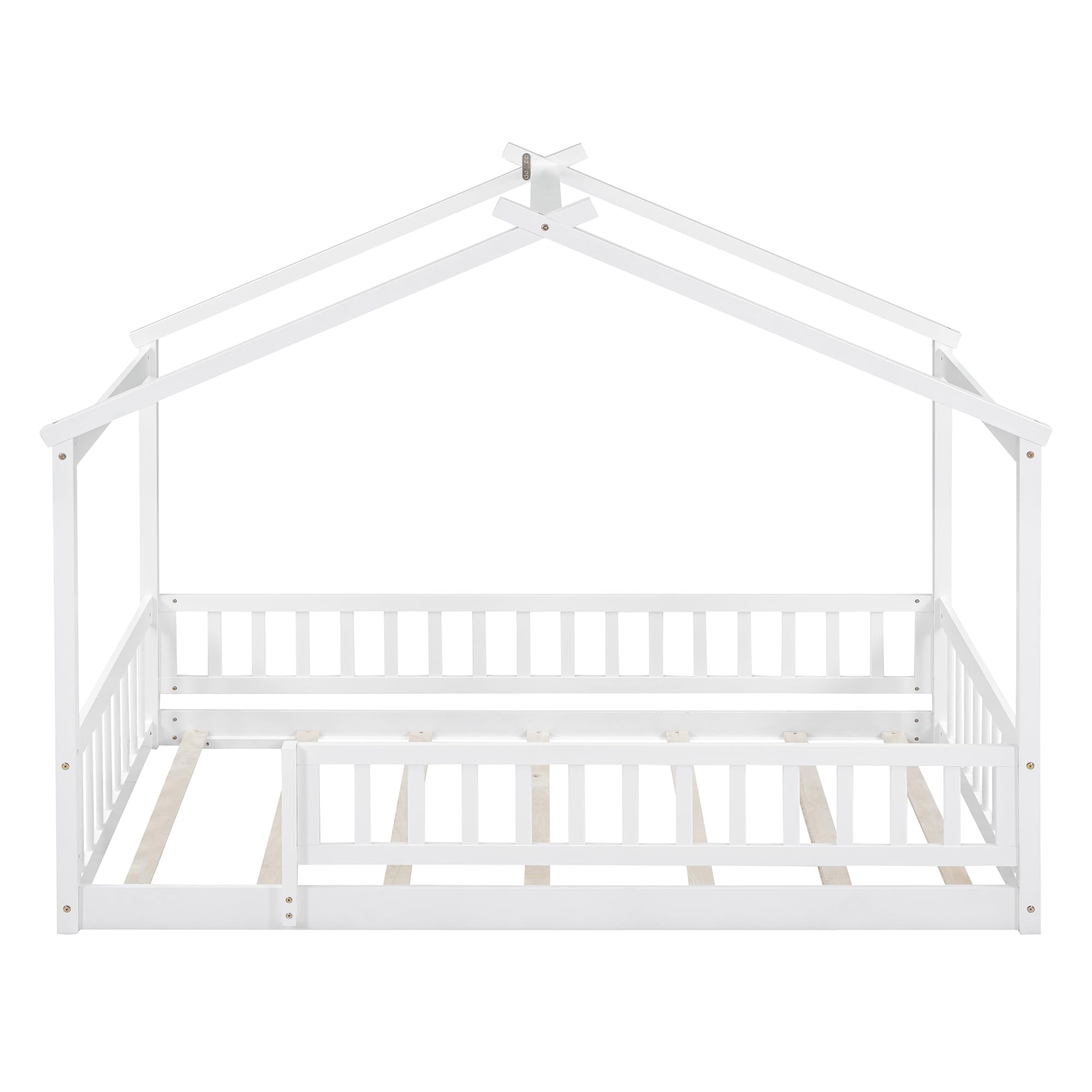Merax Twin Size Wooden House Bed with Two Drawers, Wood Bed Frame with Roof for Kids, Teens, Boys or Girls, Grey