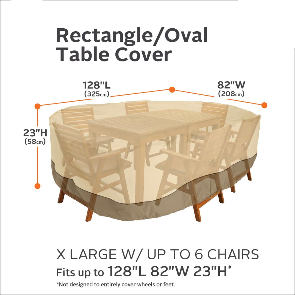 Classic Accessories Veranda Water-Resistant 108 Inch Rectangular/Oval Patio Table & Chair Set Cover, Outdoor Table Cover