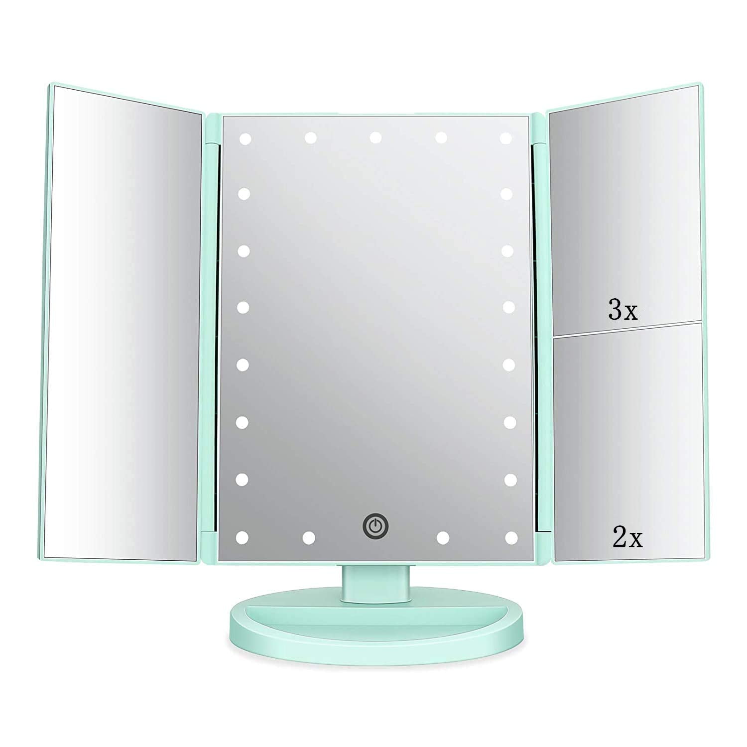 Flymiro Tri-fold Lighted Vanity Makeup Mirror with 3x/2x Magnification,Light up Mirror for Makeup,Touch Screen 21 LEDs,180° Rotation Countertop Cosmetic Mirror,Gifts for Women Mom Teen Girls