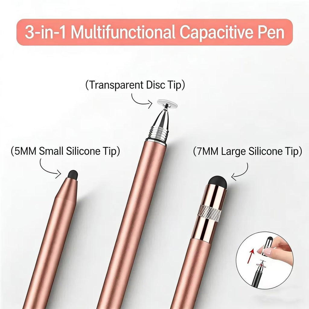 3-in-1 Stylus Pen for Samsung Galaxy Tab A11/A11+/A9+/A9/A8/A8 Plus/A7/A7 Lite, Stylus for iPad Pro/iPhone/Fire/Surface Tables Android,&iOS All Touch Devices (3 in 1 Black)
