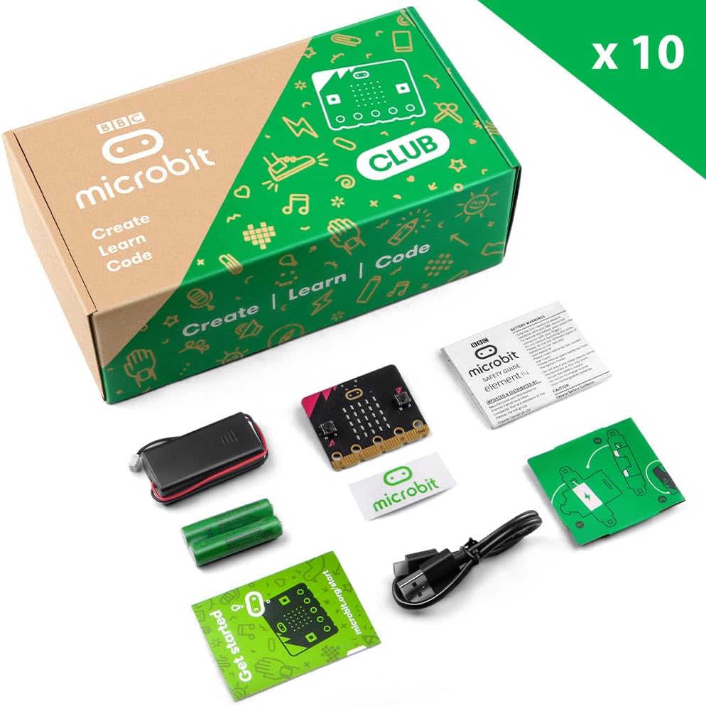 GeeekPi microbit V2 Club Kit (10 Pack microbit v2 go kit) with 10 BBC Micro:bit V2 Boards, Battery Holders, Micro USB Cable,20 AAA Batteries for Coding and Programming