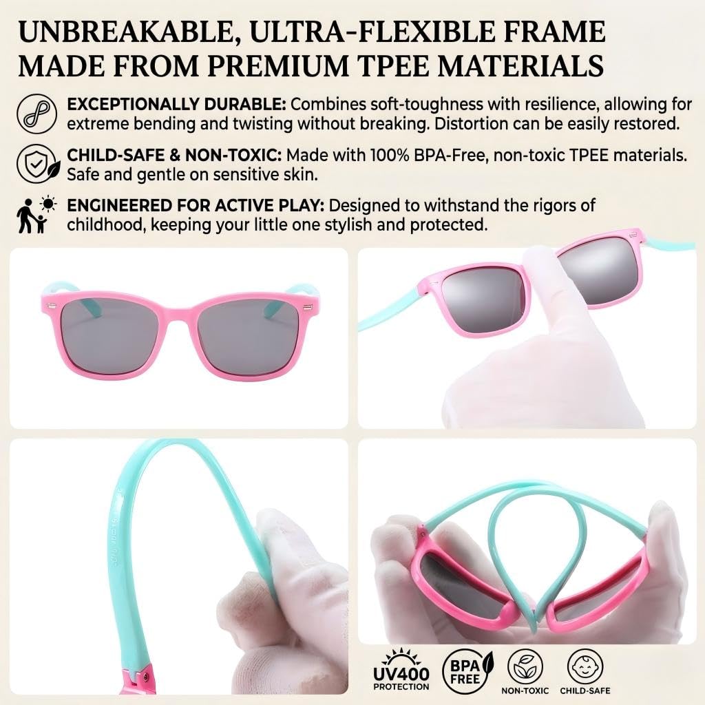 COASION Polarized Kids Sunglasses UV 400 Protection for Girls Boys Classic Retro Style Toddler Shades Age 3-12