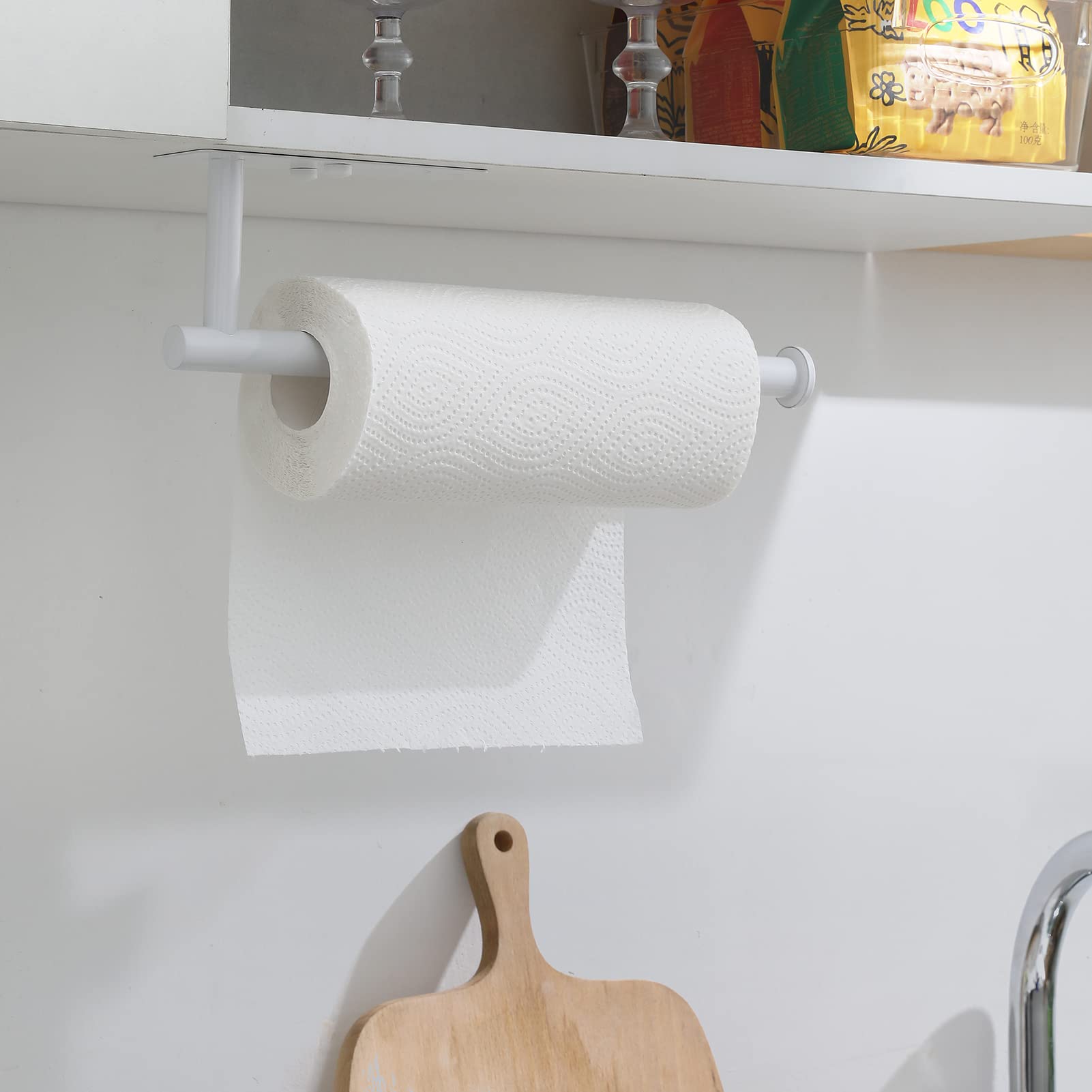 theaoo Paper Towel Holder - Under Cabinet Paper Towel Holder for Kitchen, Adhesive Paper Towel Roll Rack for Bathroom Towel, Wall Mounted Matte Black Paper Towel Rack, SUS304 Stainless Steel(1, Black)