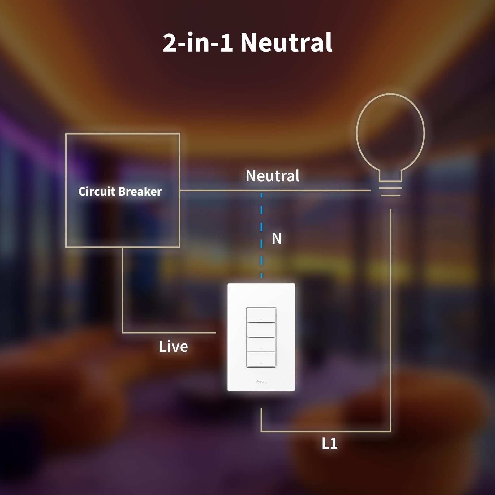 Aqara Smart Light Switch H2 (2-in-1 Neutral, 2 Buttons, 1 Channel), Thread/Zigbee Protocol, Wall Switch for Smart Home, Supports Apple Home, Google, Alexa, Matter Over Thread