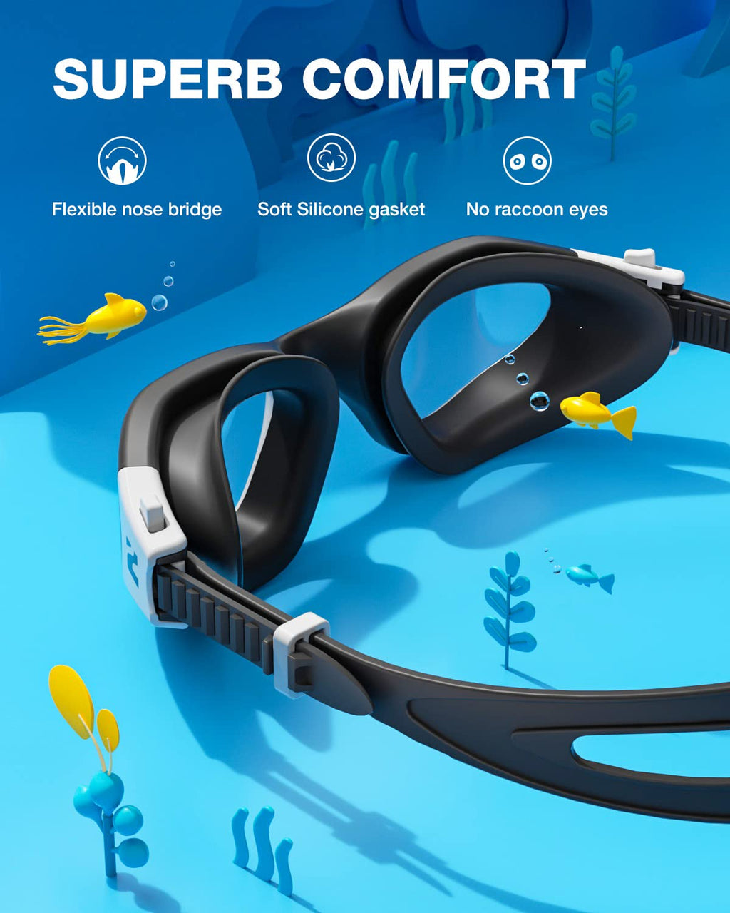 ZIONOR Kids Swim Goggles, G1MINI SE No Leak Anti-Fog Goggles for Kids 6-14, Soft Silicone Comfort Fit, Easy Adjust Strap