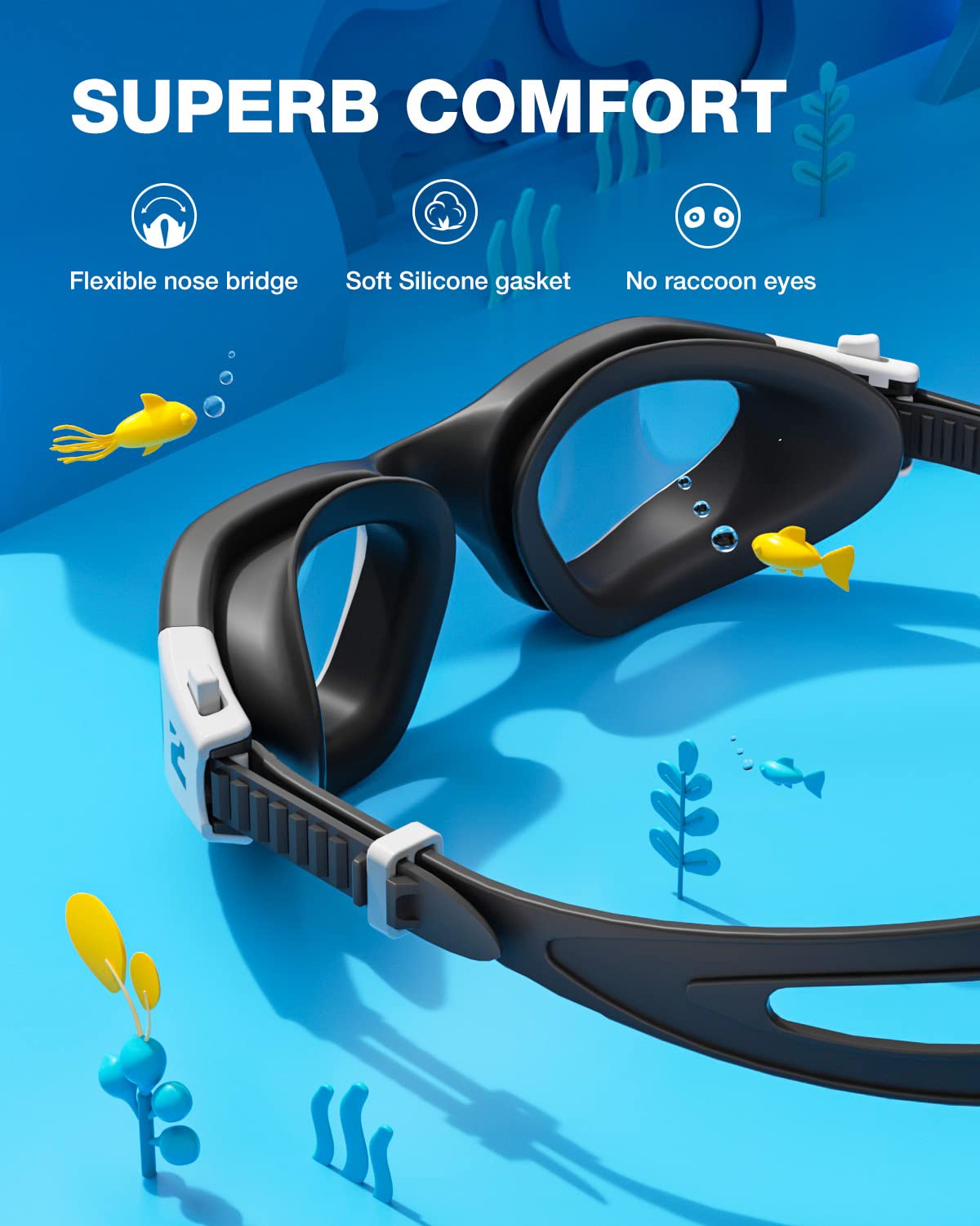 ZIONOR Kids Swim Goggles, G1MINI SE No Leak Anti-Fog Goggles for Kids 6-14, Soft Silicone Comfort Fit, Easy Adjust Strap