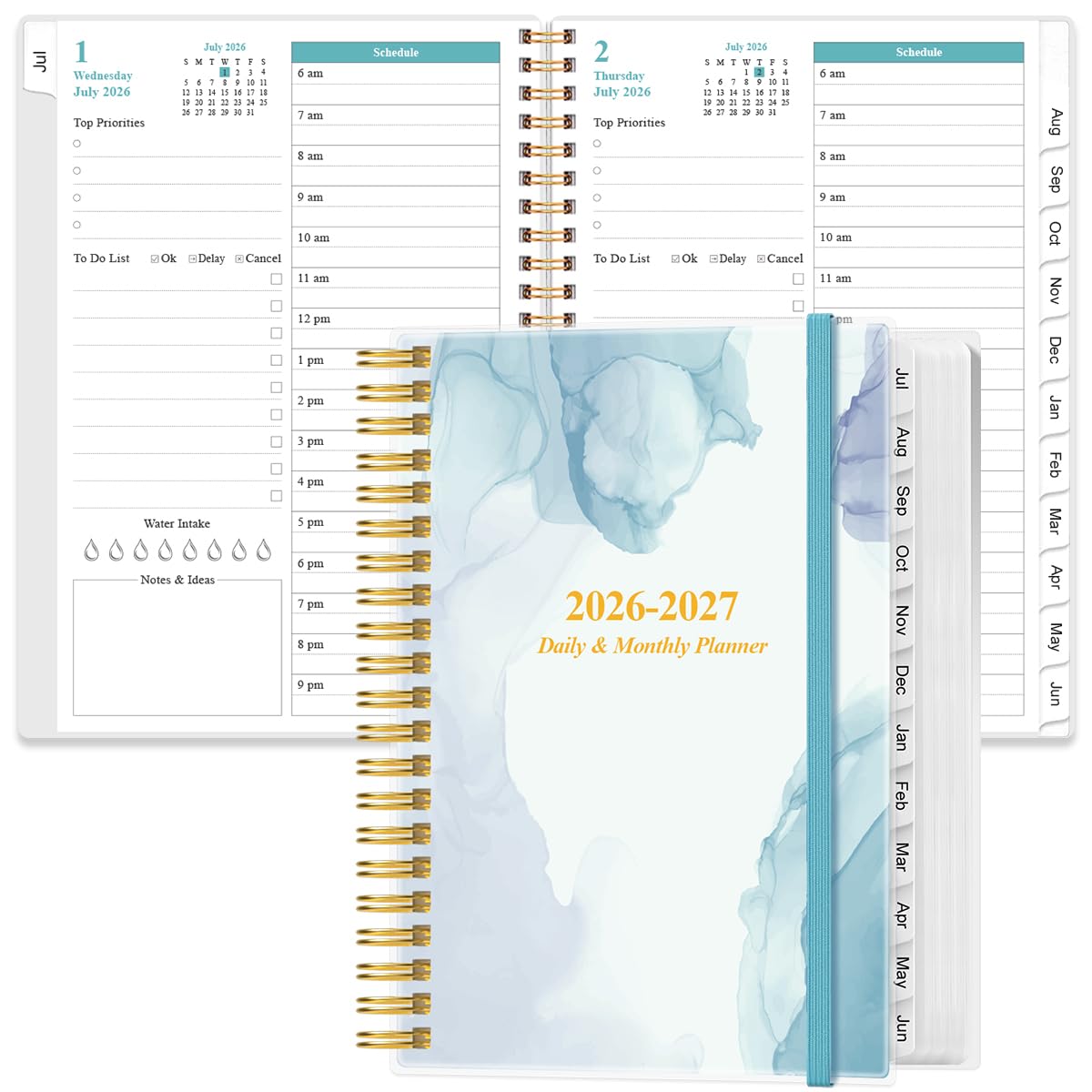2026-2027 Daily & Monthly Planner - One Page Per Day, Daily Planner from July 2026 to June 2027, Planner 2026-2027 with 12 Monthly Tabs, 6.4" x 8.5", Black