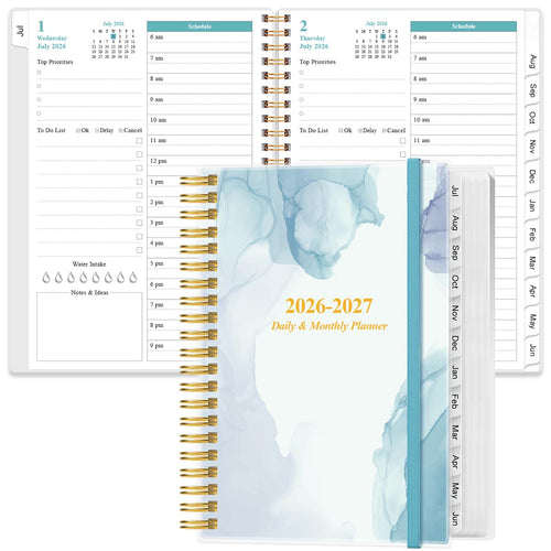 2026-2027 Daily & Monthly Planner - One Page Per Day, Daily Planner from July 2026 to June 2027, Planner 2026-2027 with 12 Monthly Tabs, 6.4" x 8.5", Black