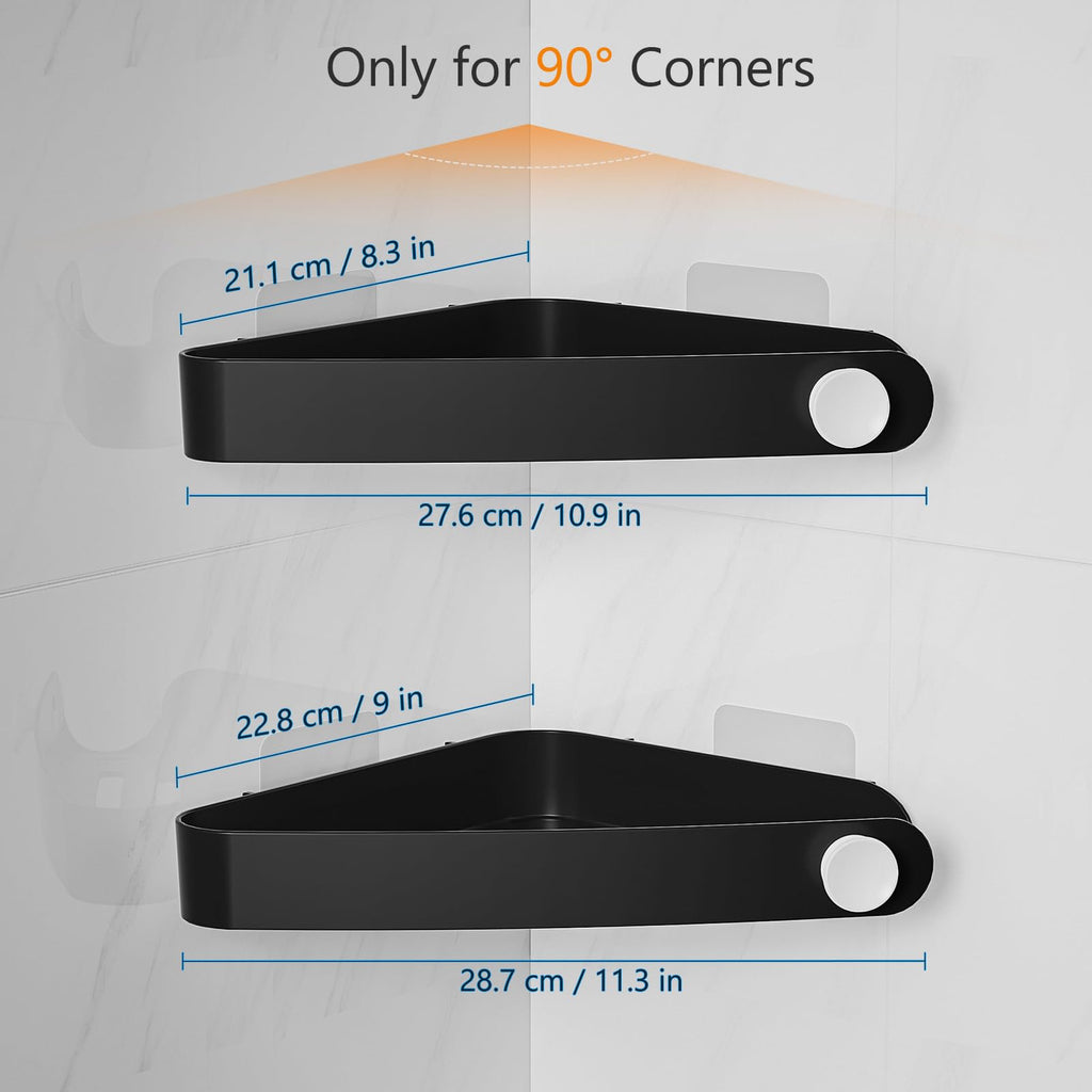 Sotfamily Plastic Shower Caddy Corner (for 90° Only), 2 Pack Adhesive Corner Shower Shelves for Bathroom Organizers and Storage, Black