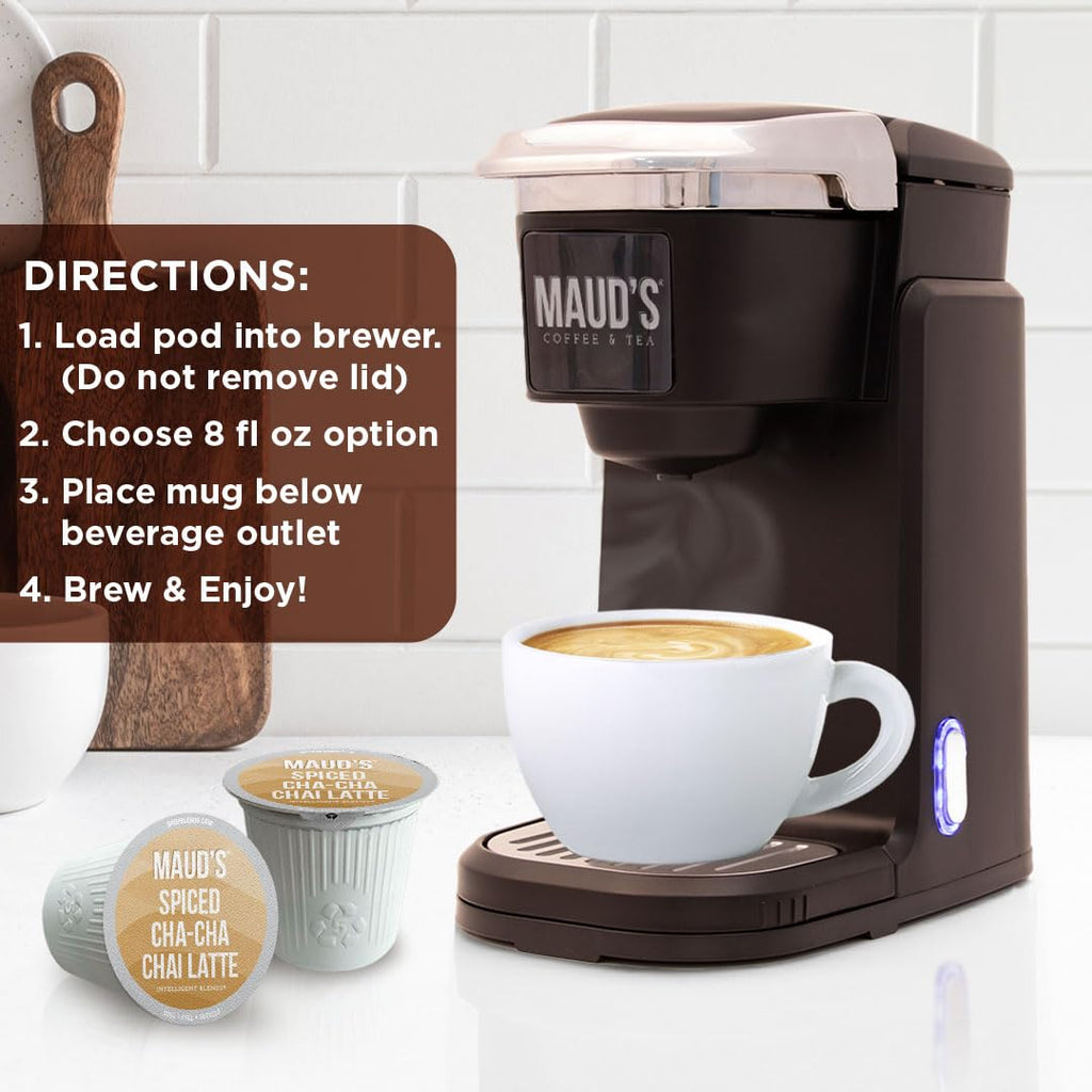 Maud's Chai Tea Latte Pods, 18 ct, Single Serve Tea Pods - 100% Gourmet Blended Tea Leaves, Compatible with Keurig K Cups Maker