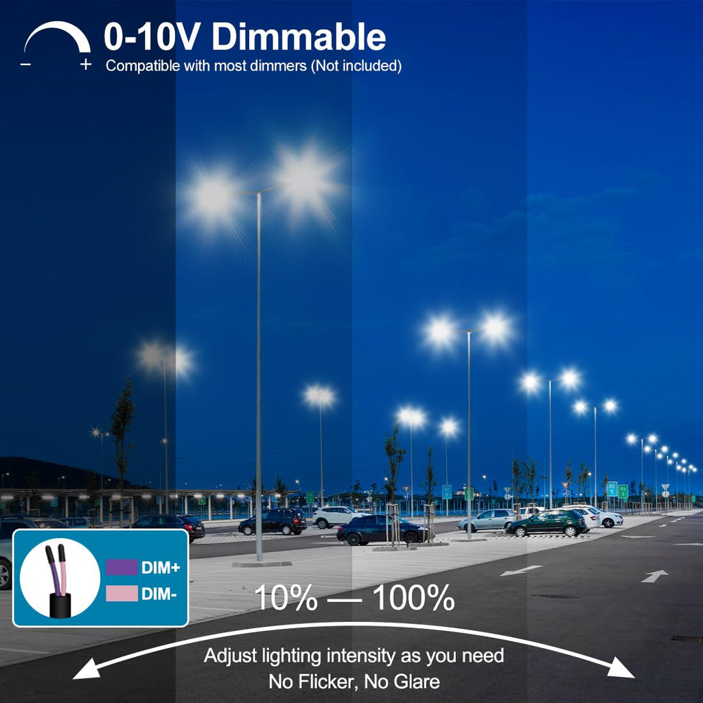150W LED Parking Lot Light with Photocell, Outdoor Dimmable LED Pole Lights with Slip Fitter & Arm Mount in 1, 22500LM 5000K 100-277V IP65, 150W/100W/80W Power Tunable, ETL