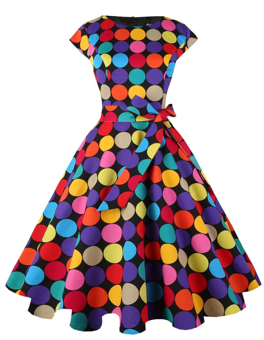 PUKAVT Women's 1950 Boatneck Cap Sleeve Vintage Swing Cocktail Party Dress with Pockets