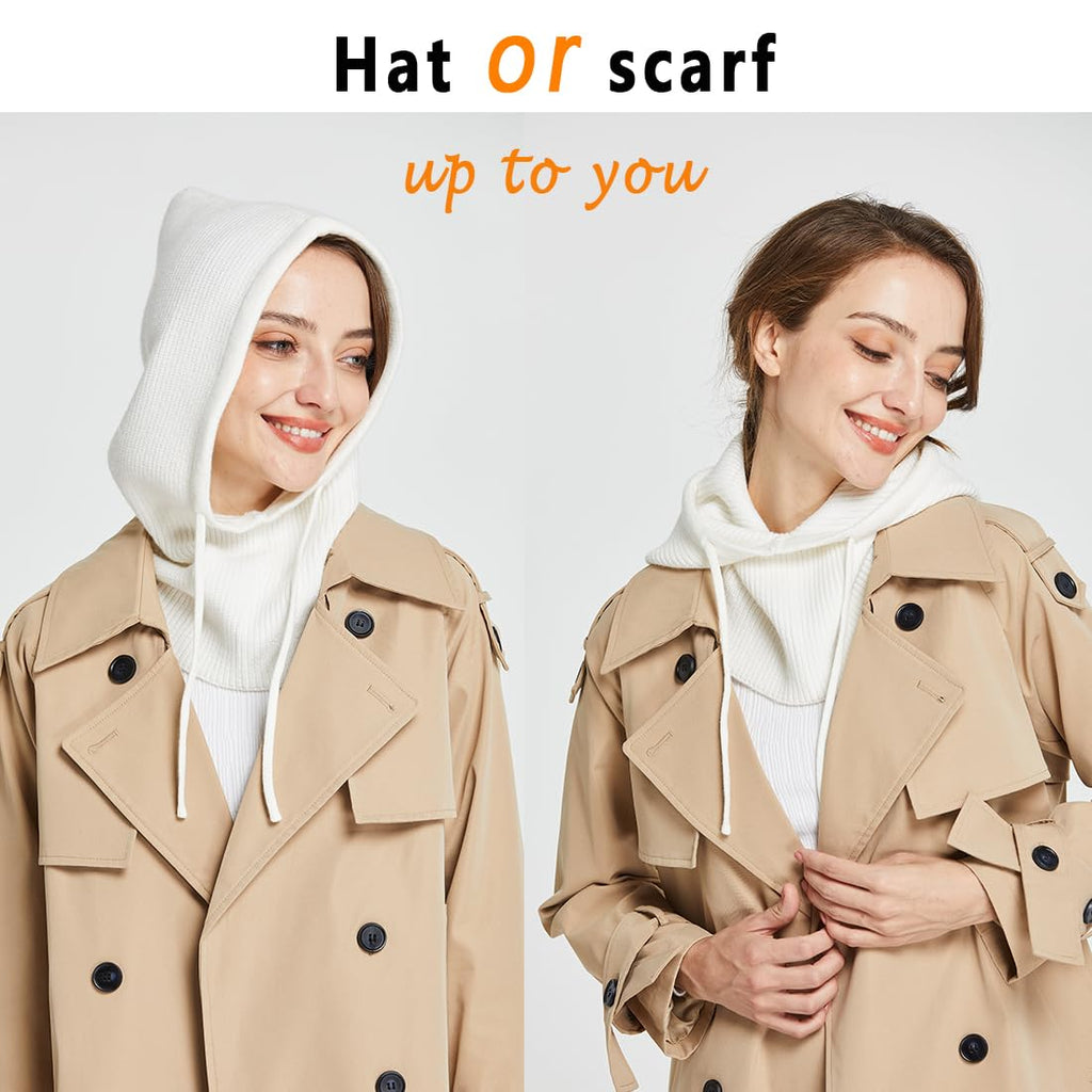 Facecozy Winter Hats for Women, Hooded Scarf Hat for Women Balaclava Knit Beanie Skull Cap Beanie Hat Men Neck Gaiters