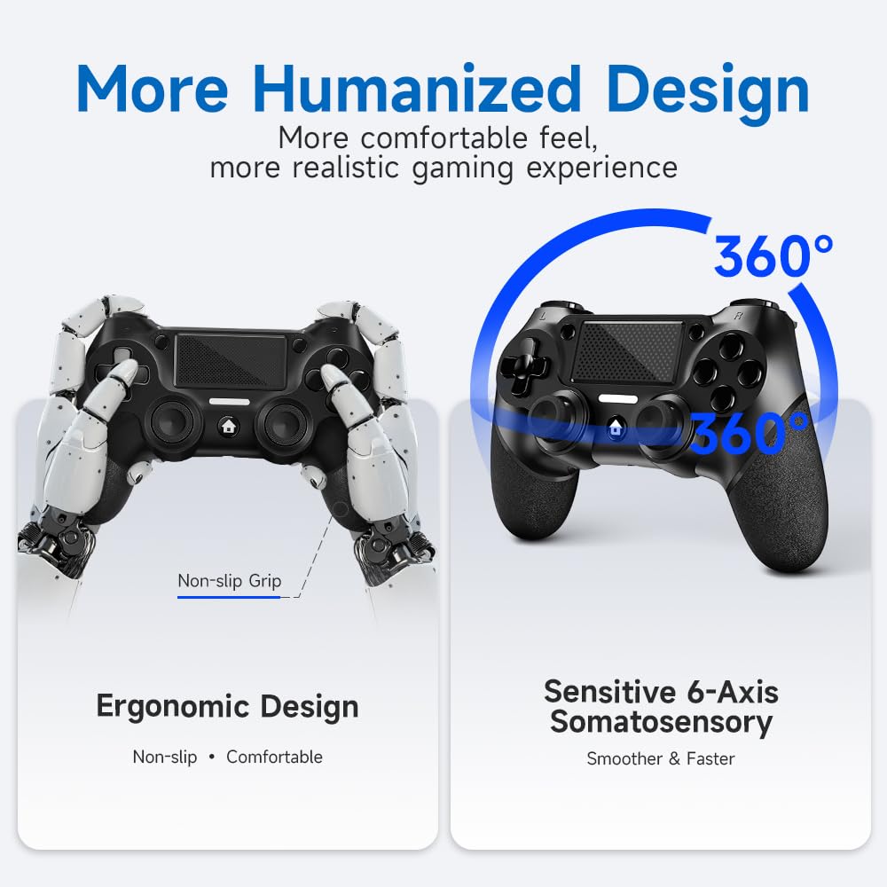 AceGamer 2 Pack for PS4 Controller, Wireless Controller for PS4/Pro/Slim/PC, with Non-Slip Grip of Both Sides and USB-C Cable! (Black and White)