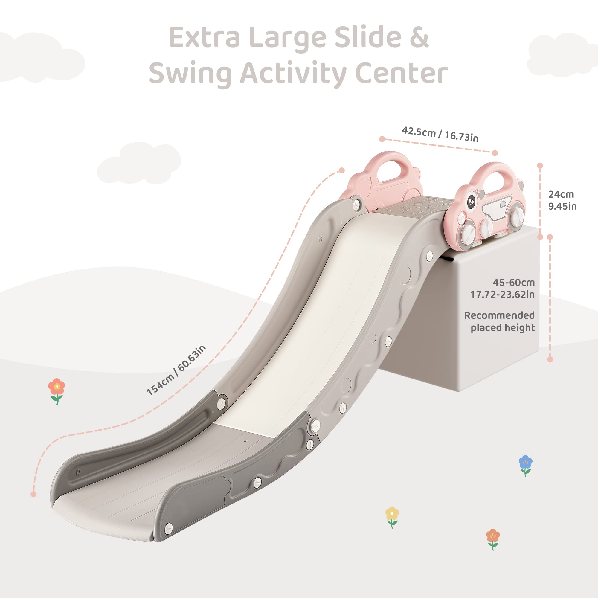 Indoor Kids Baby Couch Slide for Toddler 1-3, Sofa Slide Add-on Attachment for Bed Nugget Playgrounds, with Secure Base Guardrail, Gentle Slope Extended Buffer Zone, Fun Car Design, Blue