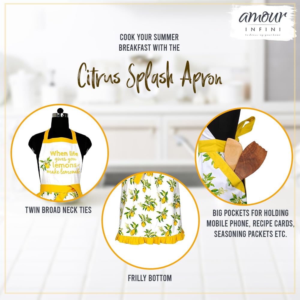 AMOUR INFINI Cotton Aprons for Women with Pocket, Adjustable Strap & Waist Ties - Washable Aprons for Baking, Cooking, Gardening (27.5 x 33 Inches - Blooming Floral)