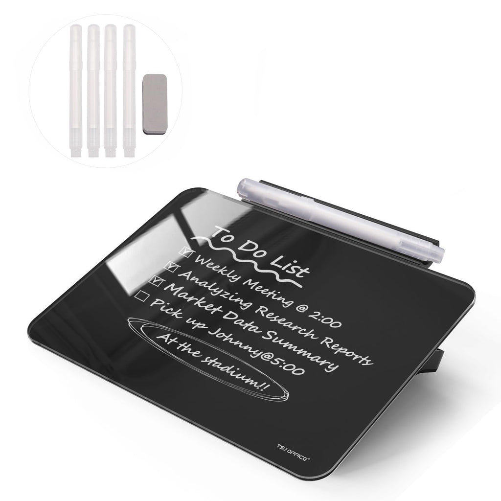 TSJ OFFICE Small Desktop Whiteboard - Glass Dry Erase Board 8 X 6 Inches Tabletop Easel Whiteboard with Stand, Desk Board Buddy for Artist, Teacher and Student
