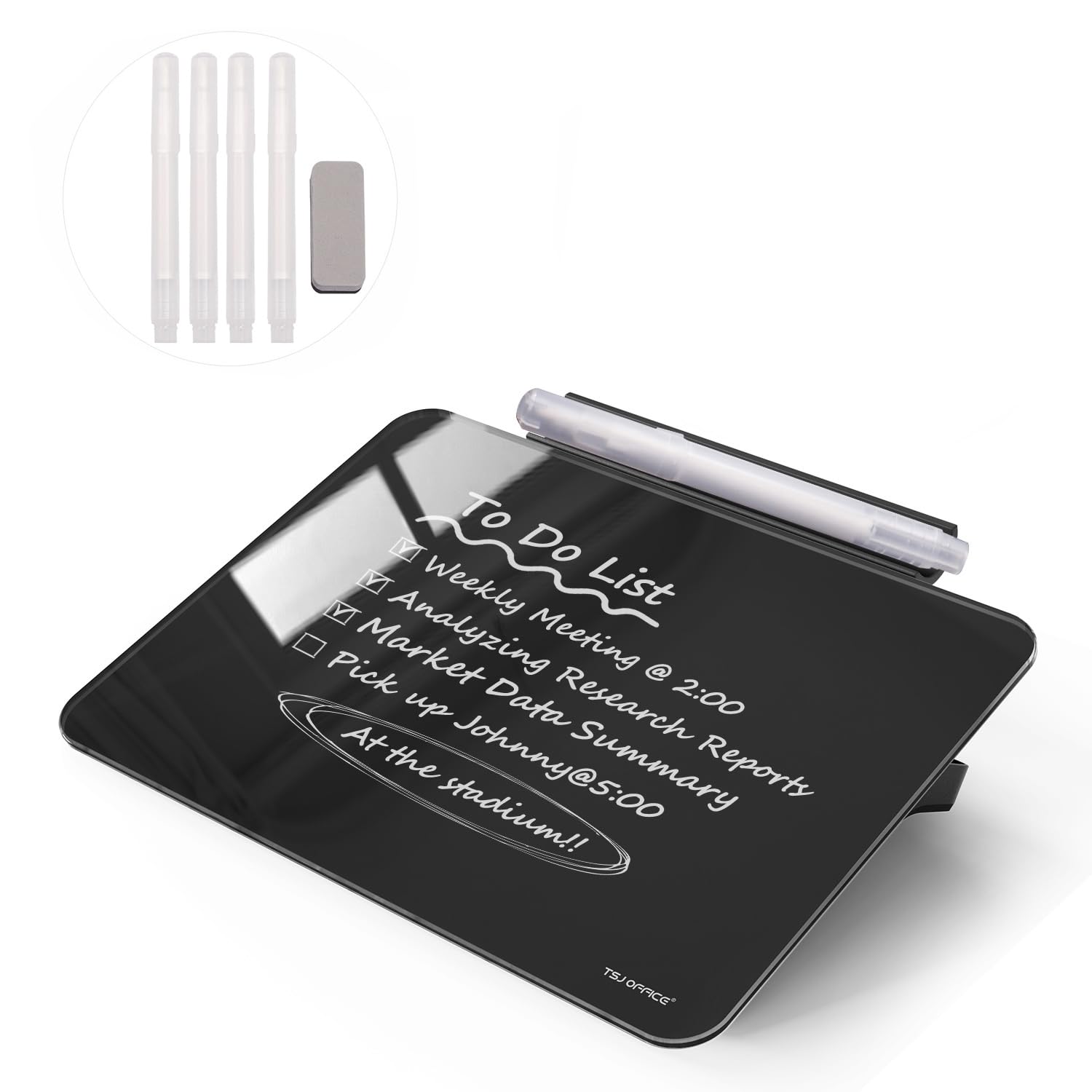 TSJ OFFICE Small Desktop Whiteboard - Glass Dry Erase Board 8 X 6 Inches Tabletop Easel Whiteboard with Stand, Desk Board Buddy for Artist, Teacher and Student