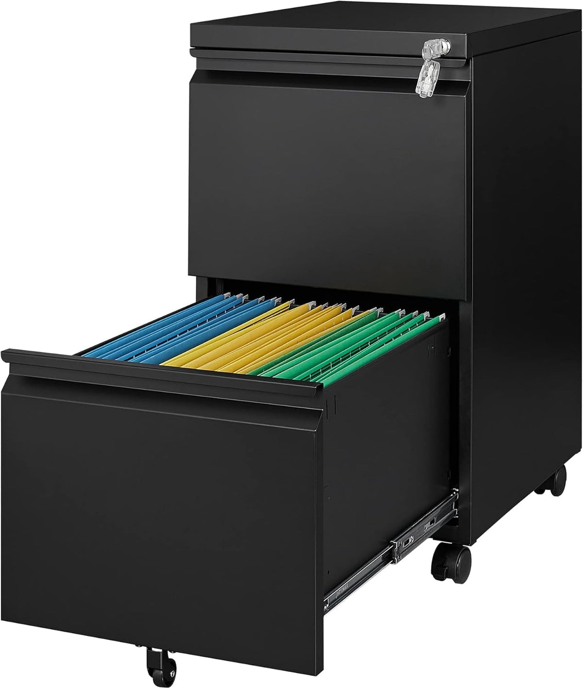 Letaya 3 Drawer Mobile File Cabinet with Lock,Under Desk Metal Small Filing Cabinets for Home Office Organizer Letters/Legal/A4(Fully Assembled Except Wheels-Black)