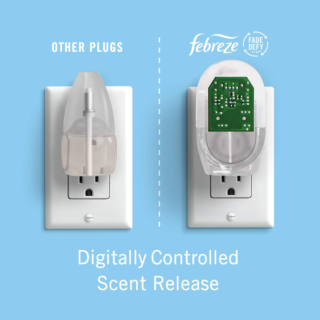 Febreze Plug in Air Freshener, Odor-Fighting Scented Oil Starter Kit, Air Fresheners for Home and Bathroom and Kitchen, Long Lasting for Strong Odors, Ocean Scent, Warmer + 2 Refill