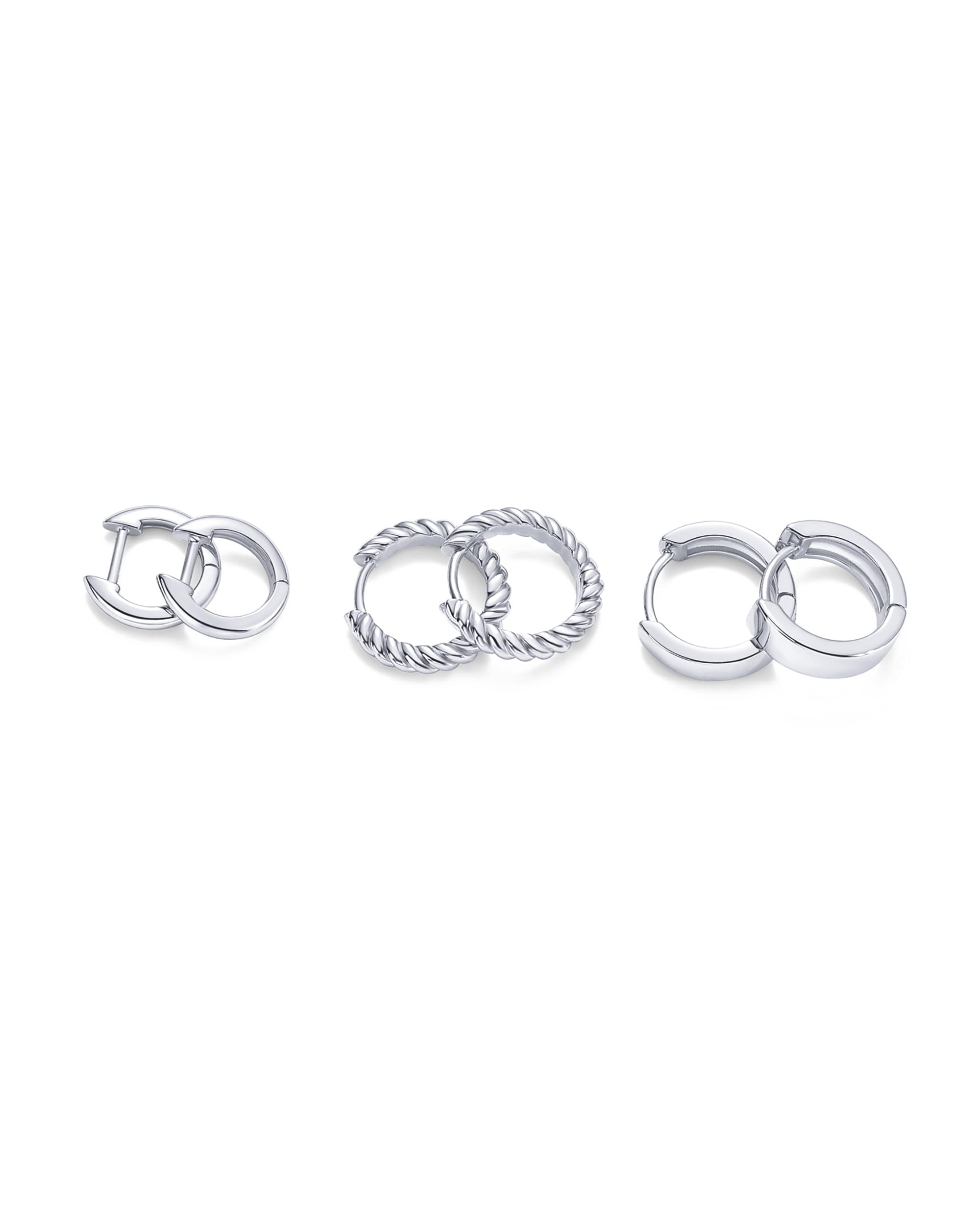 PAVOI Gold Hoop Earrings for Women - 14K-18K Yellow Gold Plated 925 Sterling Silver - Hypoallergenic 3-Pair Small Hoop Earings Set with Cubic Zirconia - Rope Teardrop & Chunky Huggie Styles Earscape Piercings