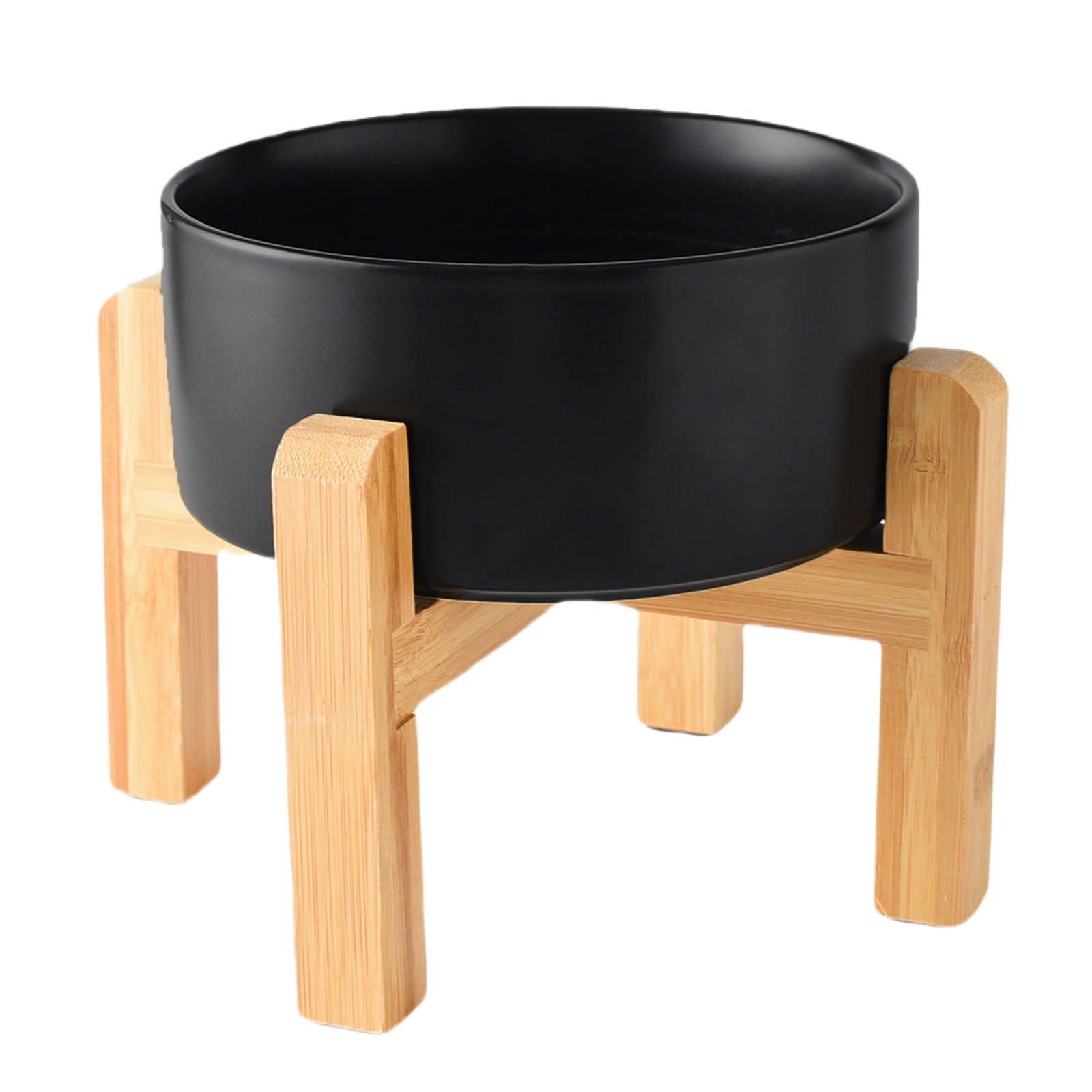 6'' Ceramic Raised Dog Bowl - 30Oz Dog Food & Water Bowl with Elevated Non-Slip Bamboo Stand, Dishwasher & Microwave Safe, Anti Vomiting Heavy Duty Pet Bowl for Small and Medium Dogs, Black