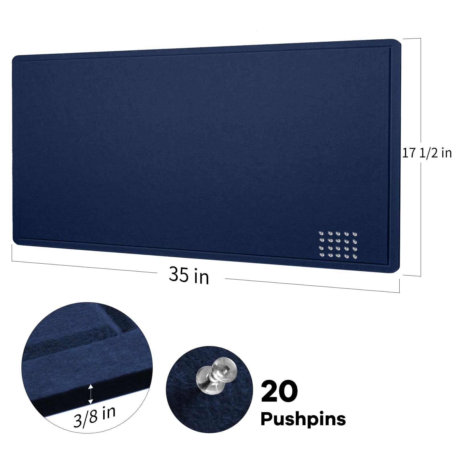 Lightomorrow Bulletin Board, 24 x 18 inches Decorative Felt Pin Board, Vision Board Cork Board Alternative for Wall, Foldable Photo Board Self-Adhesive Vision Board Mood Board with 20 Pushpins - Black