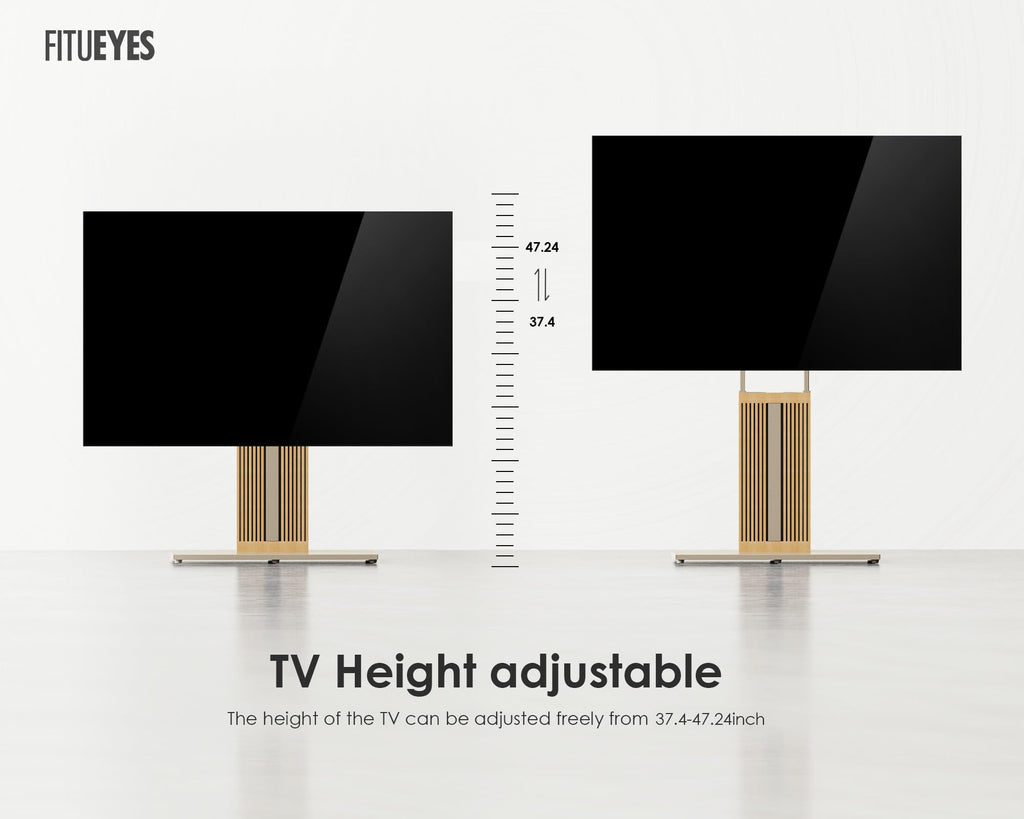 FITUEYES Wood TV Stand Swivel Mount with Hidden Back Storage for 32-65 inch TV Screens, Scandinavian Style Tall Floor TV Stand for Home Decor with Reinforced Base, Zen Series, Black