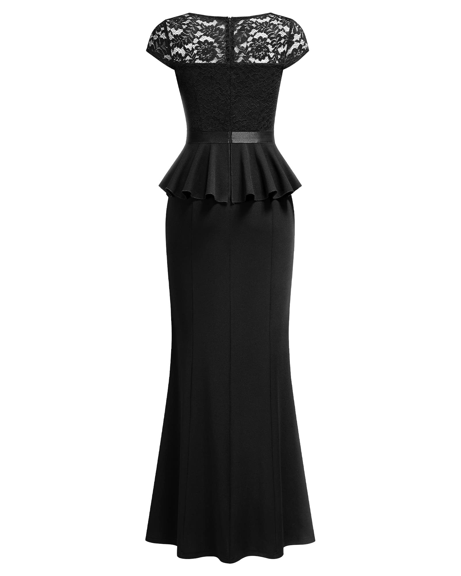 MISSMAY Women's Elegant Floral Lace Ruffle Split Cocktail Party Long Dress