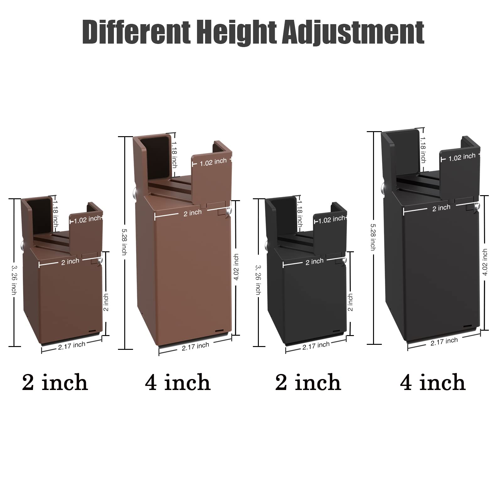 Adjustable Furniture Risers,4Pack Adjustable Bed Risers with Screw Clamp - Heavy Duty Sofa Tables Furniture Risers Fit for Square/Round Furniture Leg Diameter 0.8''-1.6'' (2Inch Black)