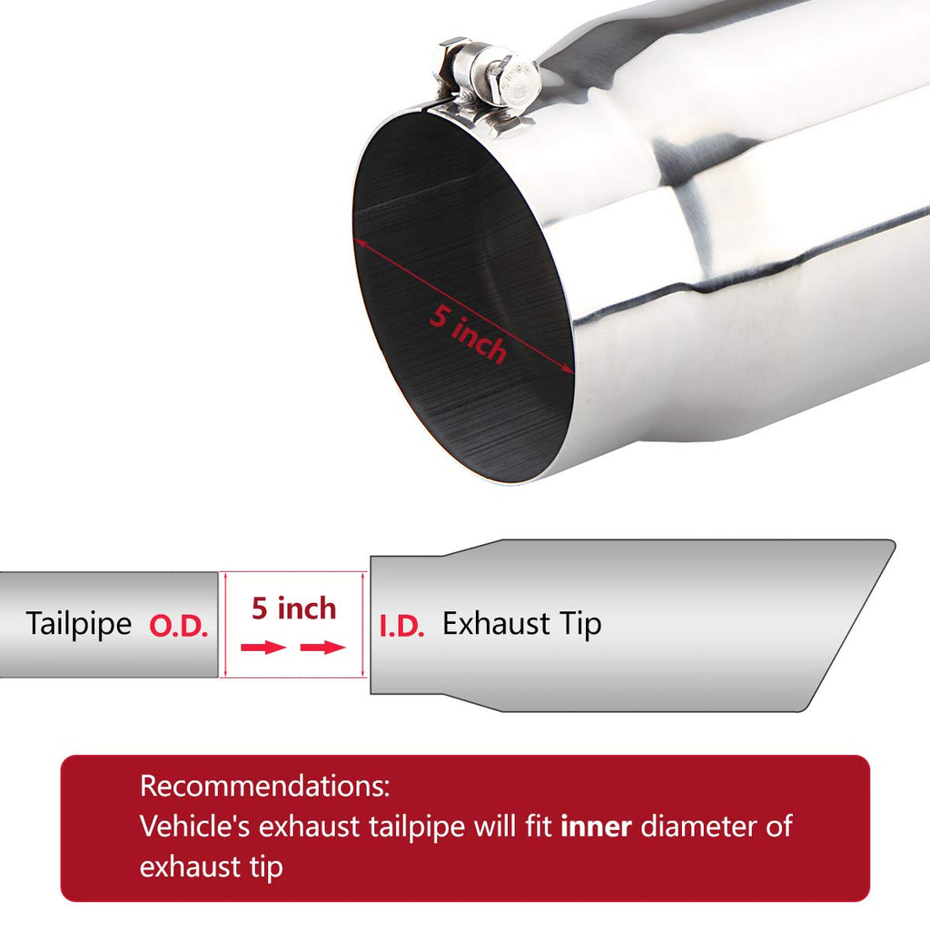 LCGP 5" Inlet Exhaust Tip, 6" Outlet 15" Long Bolt On Stainless Steel Diesel Exhaust Tailpipe Black