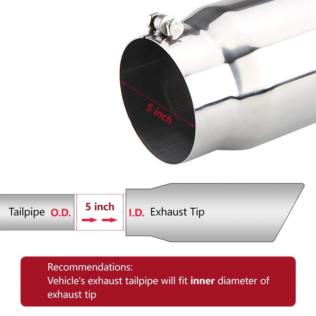 LCGP 5" Inlet Exhaust Tip, 6" Outlet 15" Long Bolt On Stainless Steel Diesel Exhaust Tailpipe Black