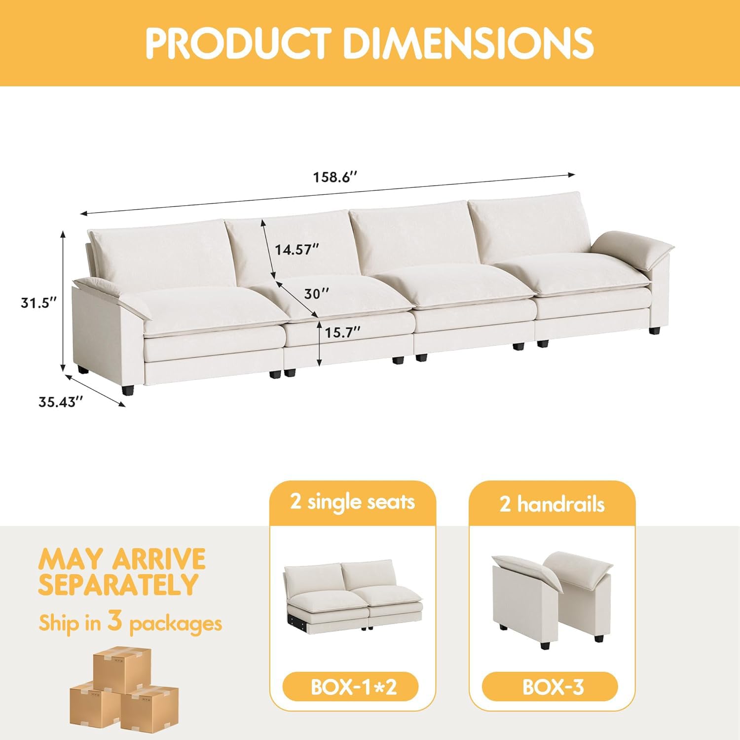 Homall 80" Modular Sectional Sofa, Loveseat Sofa Couch with Double-Layer Cushion, DIY Combination Chenille Deep 2-Seat Cloud Couch for Living Room, Apartment (Bright Grey, Loveseat Sofa)